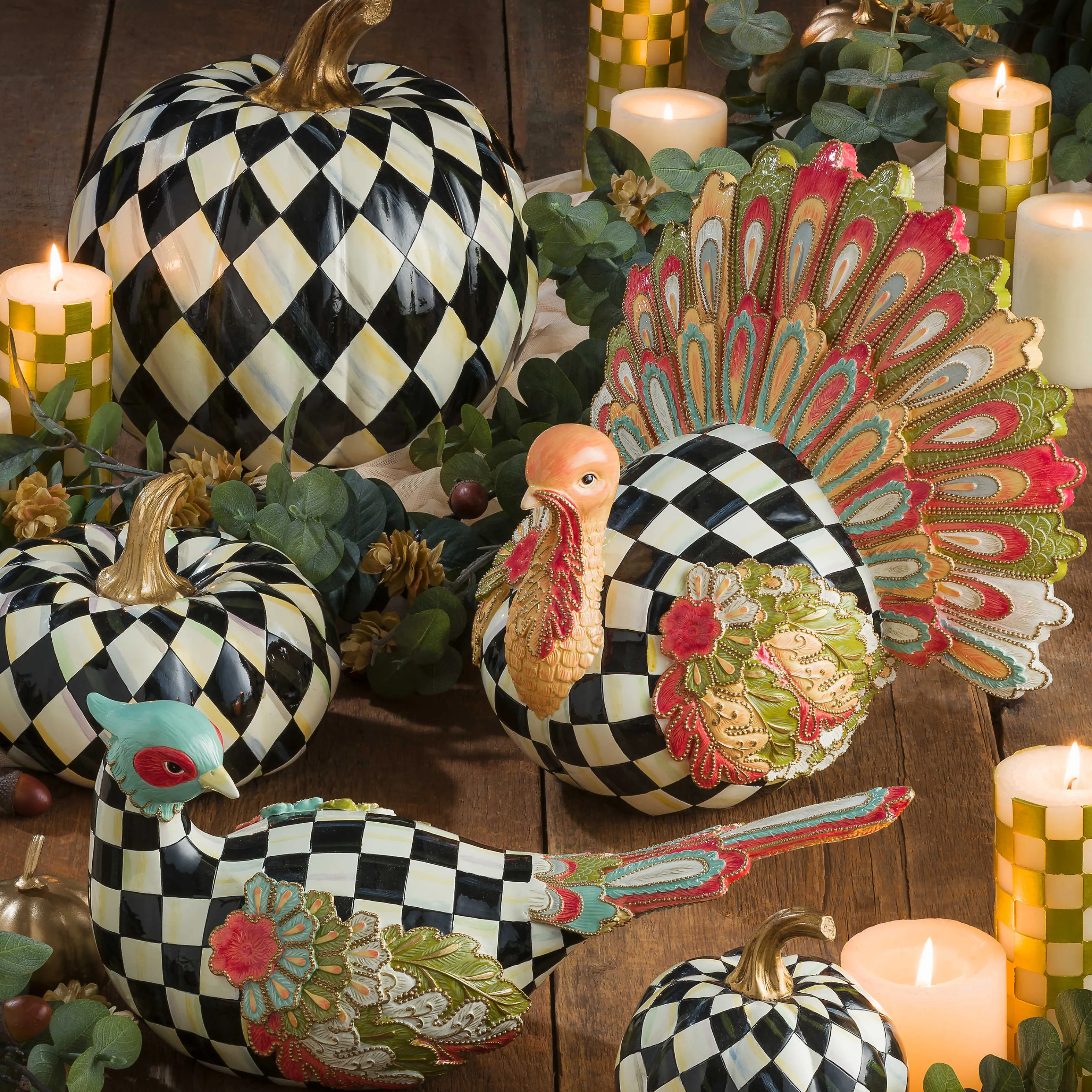 Check Pillar Candle - 6" - Gold & Ivory