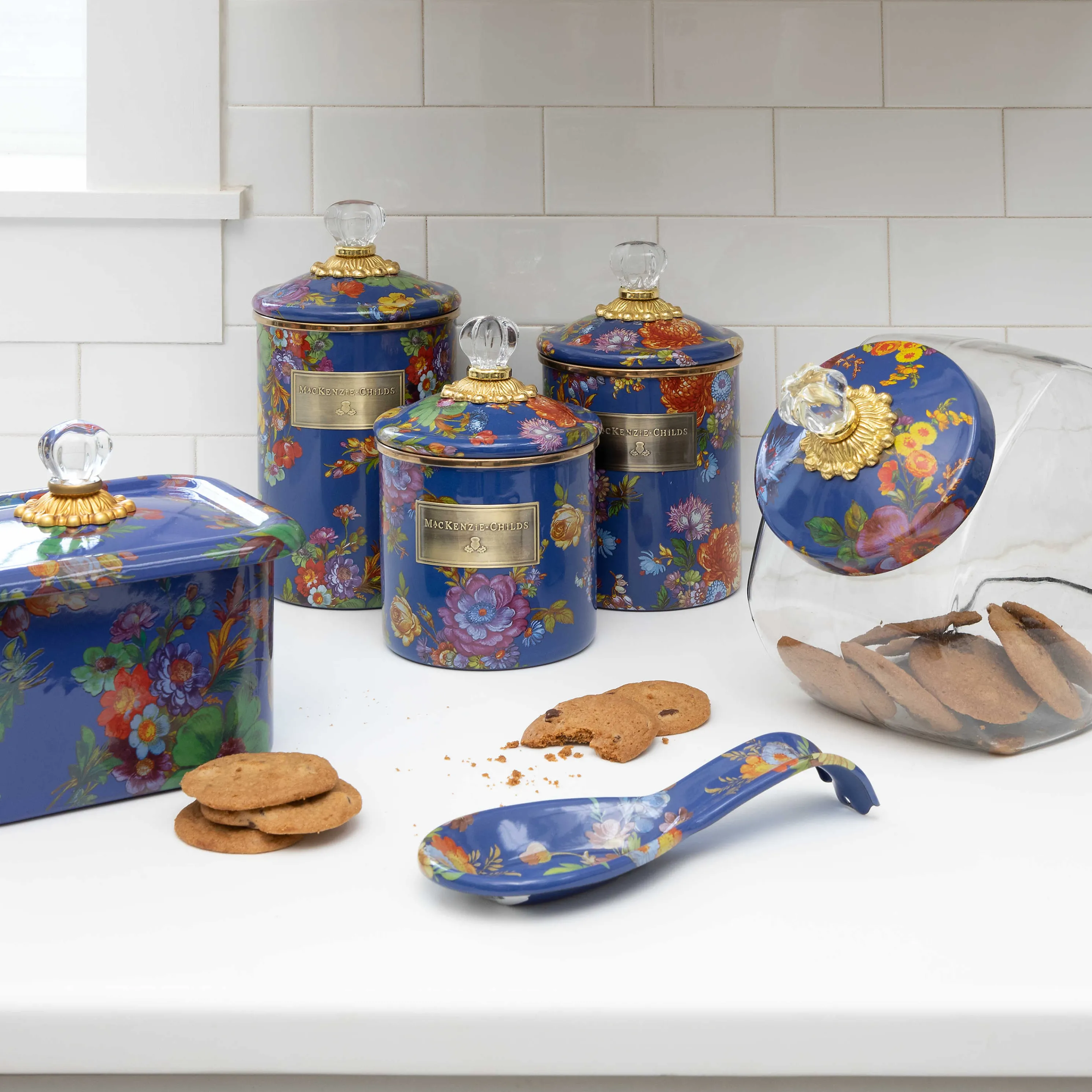 Cookie Jar With Flower Market Enamel Lid - Lapis