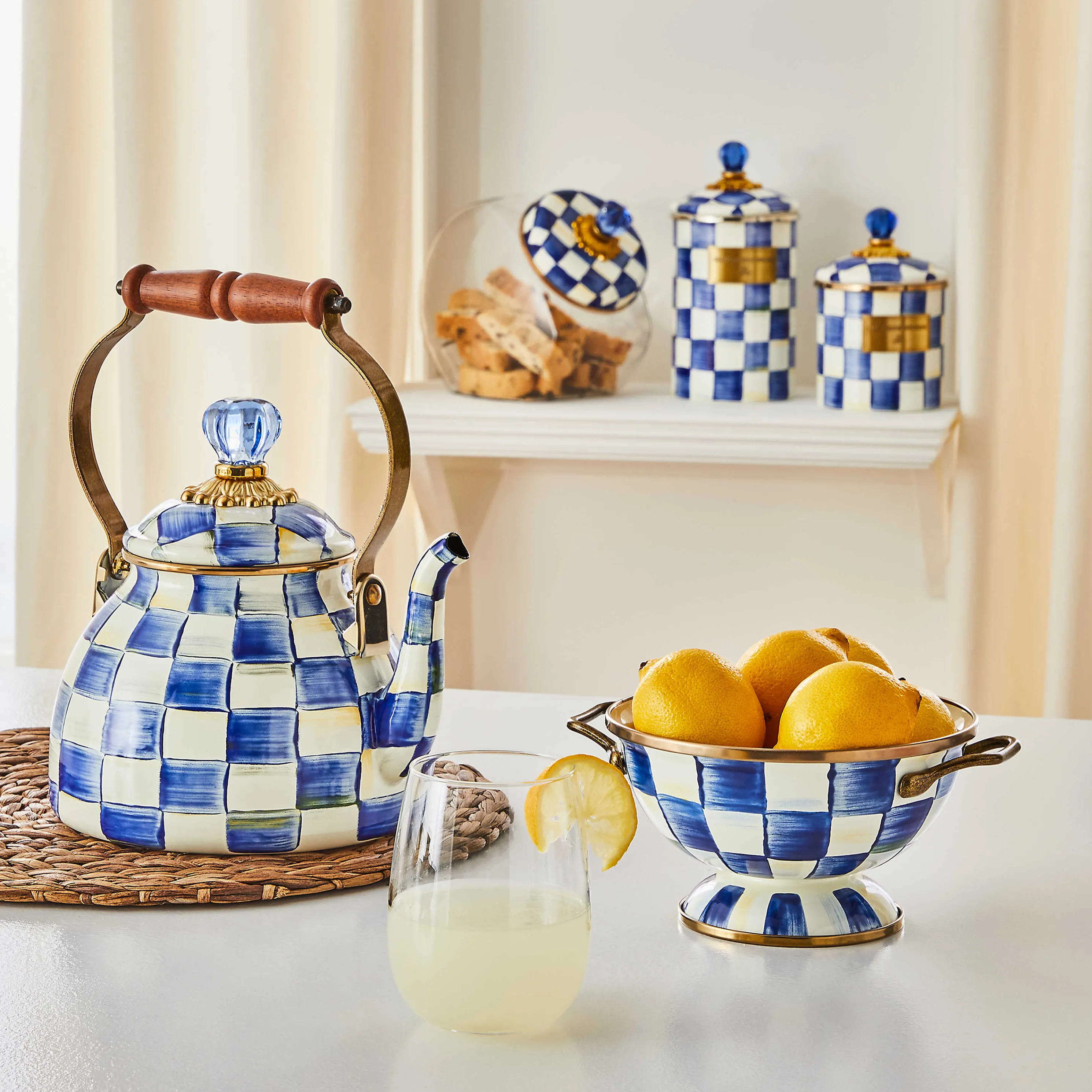 Cookie Jar With Royal Check Enamel Lid