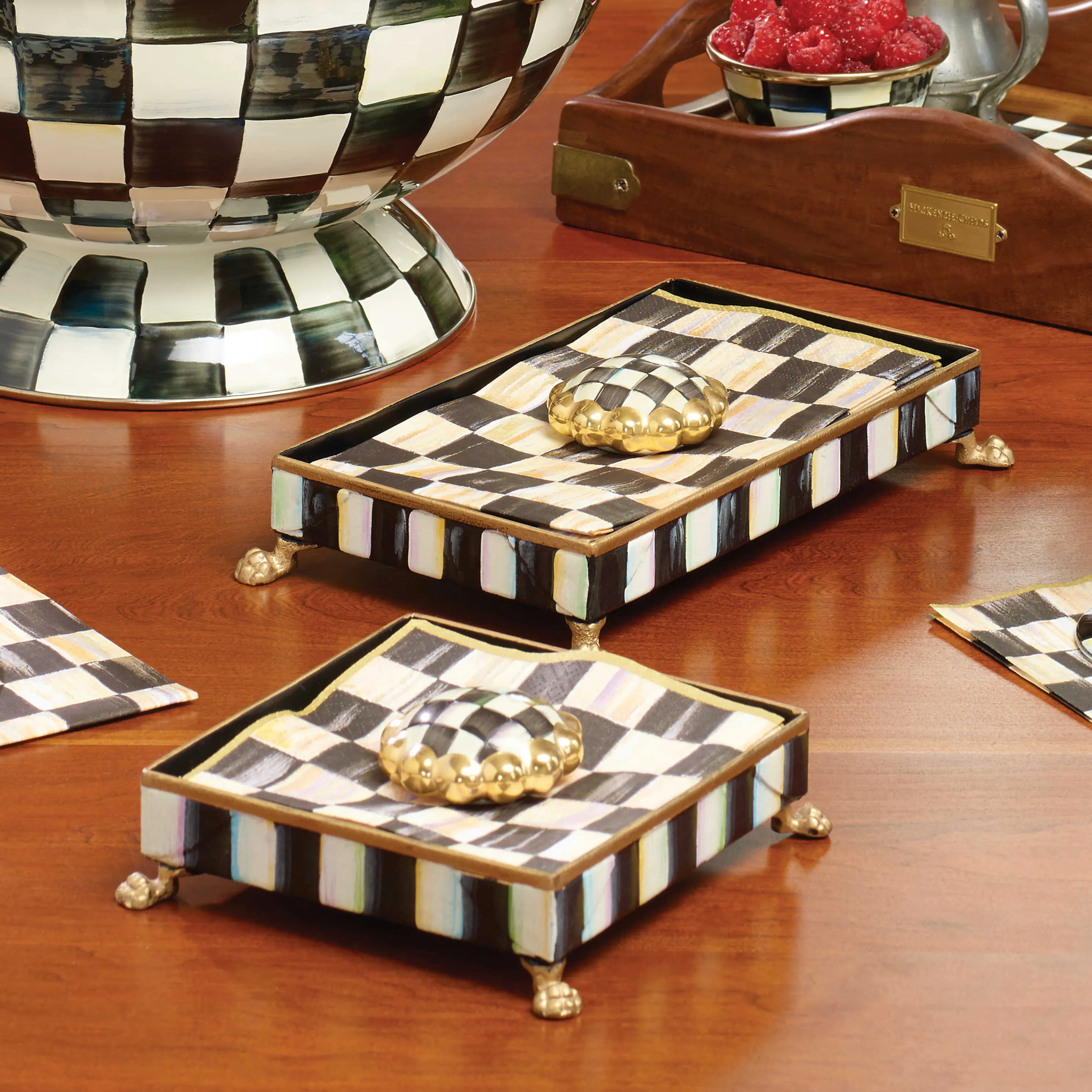 Courtly Check Cocktail Napkin Holder Set - Gold