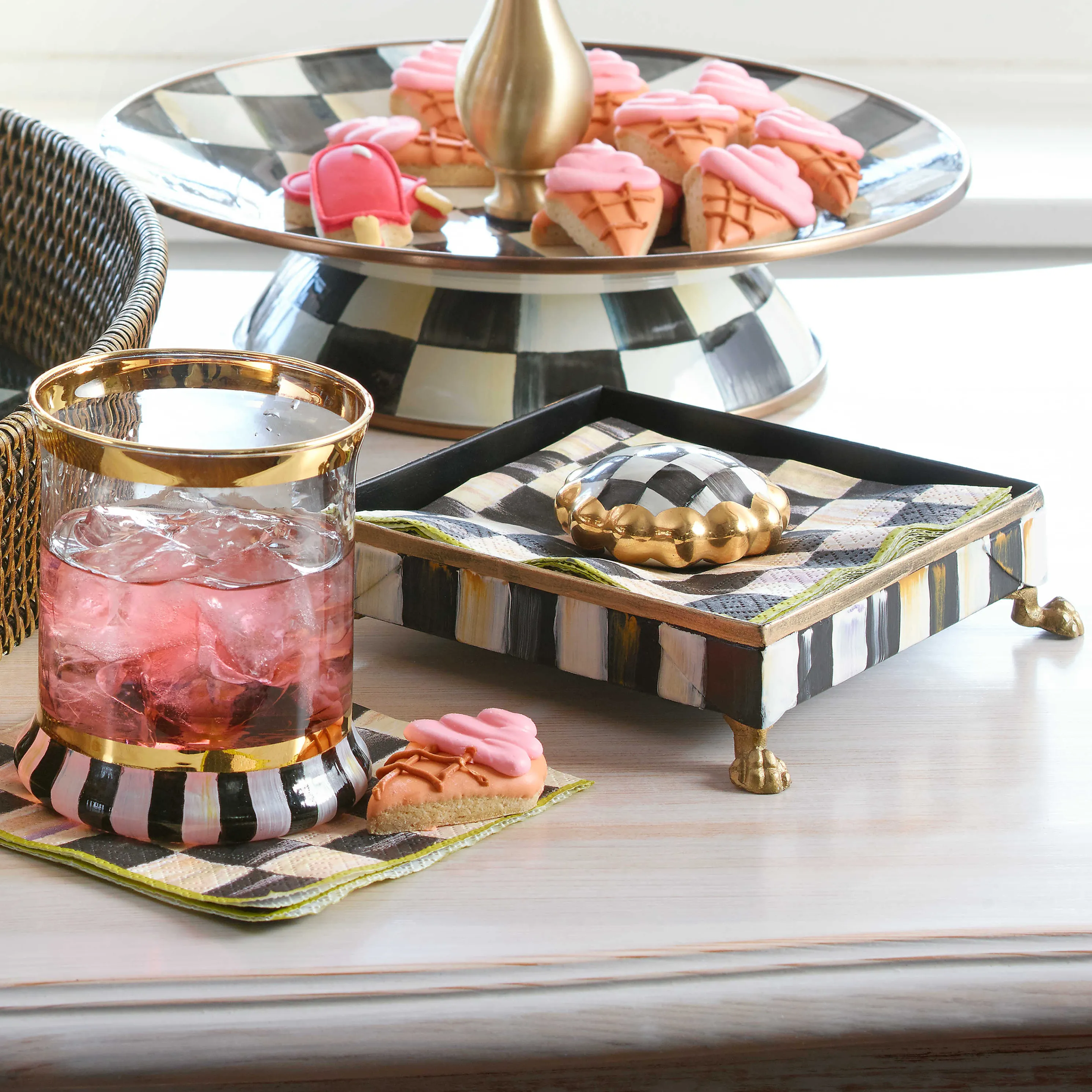 Courtly Check Cocktail Napkin Holder Set - Gold