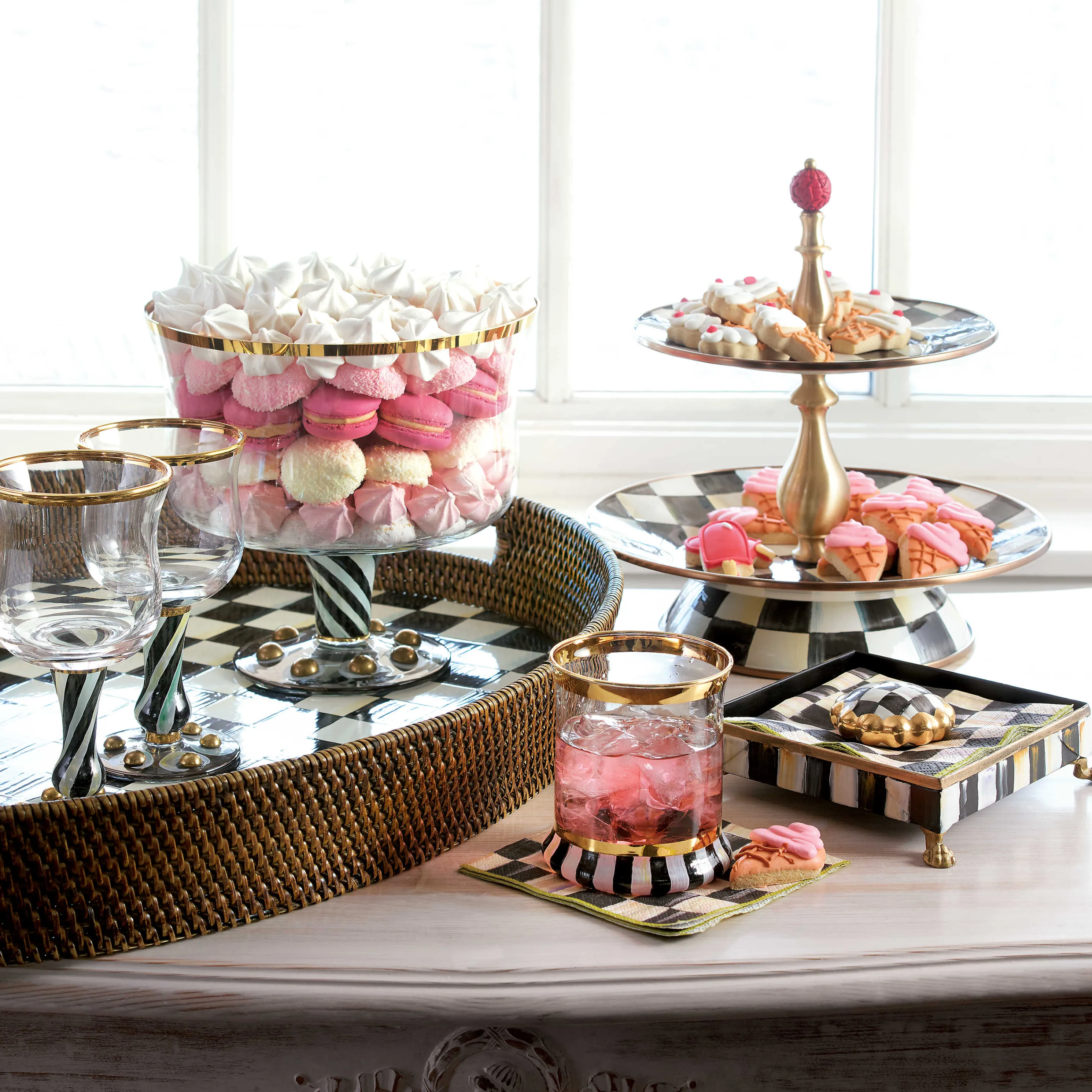 Courtly Check Cocktail Napkin Holder Set - Gold