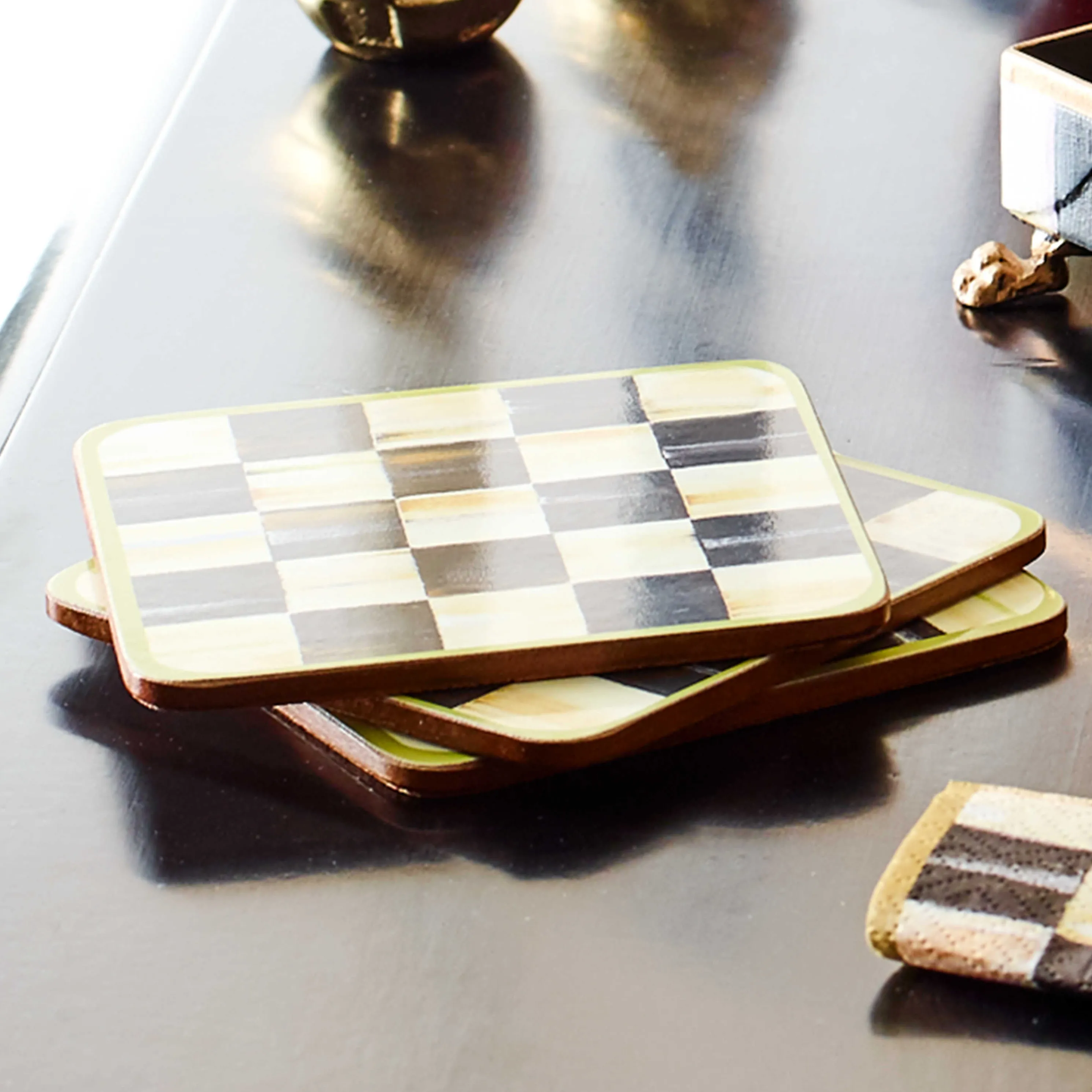 Courtly Check Cork Back Coasters - Set Of 4