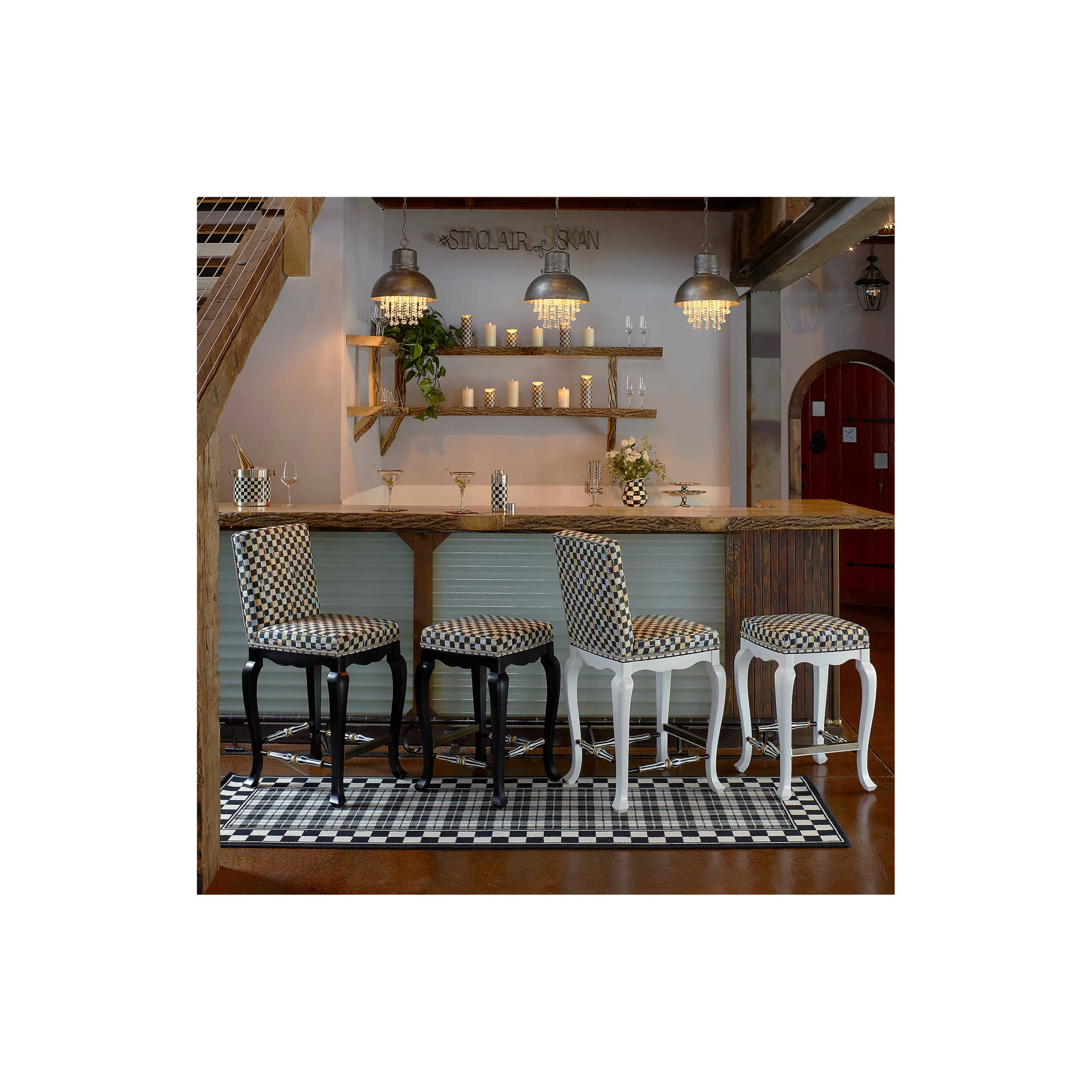 Courtly Check Counter Stool With Back - Black