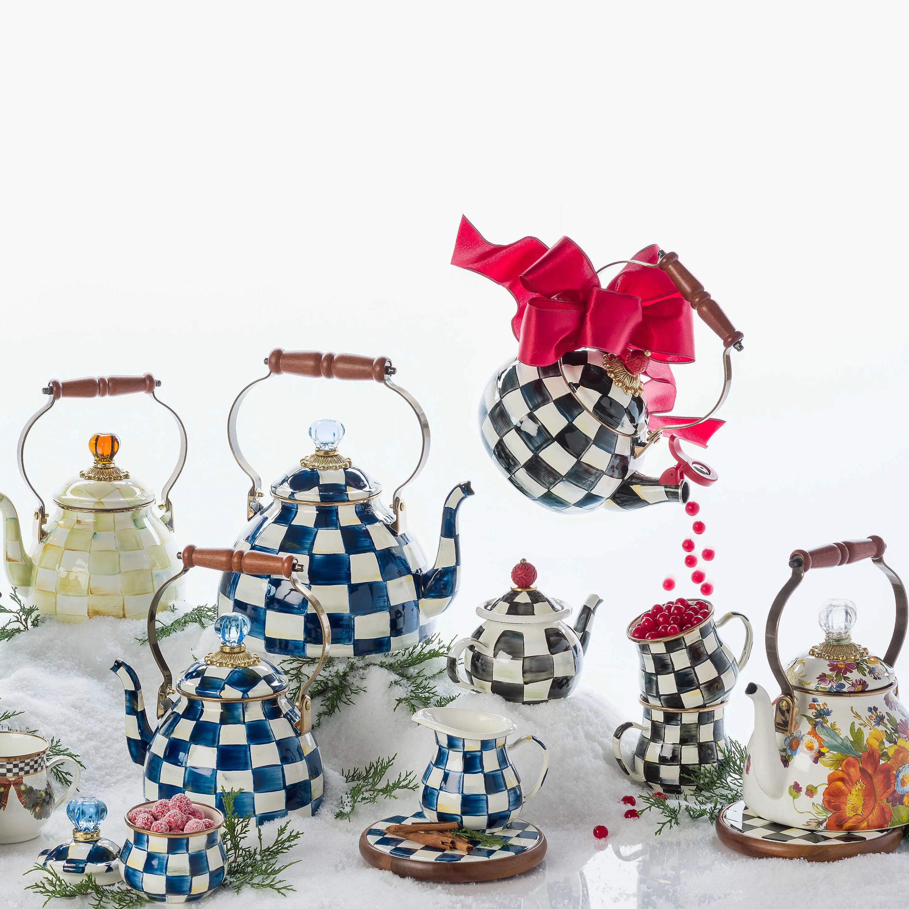 Courtly Check Enamel Whistling Tea Kettle