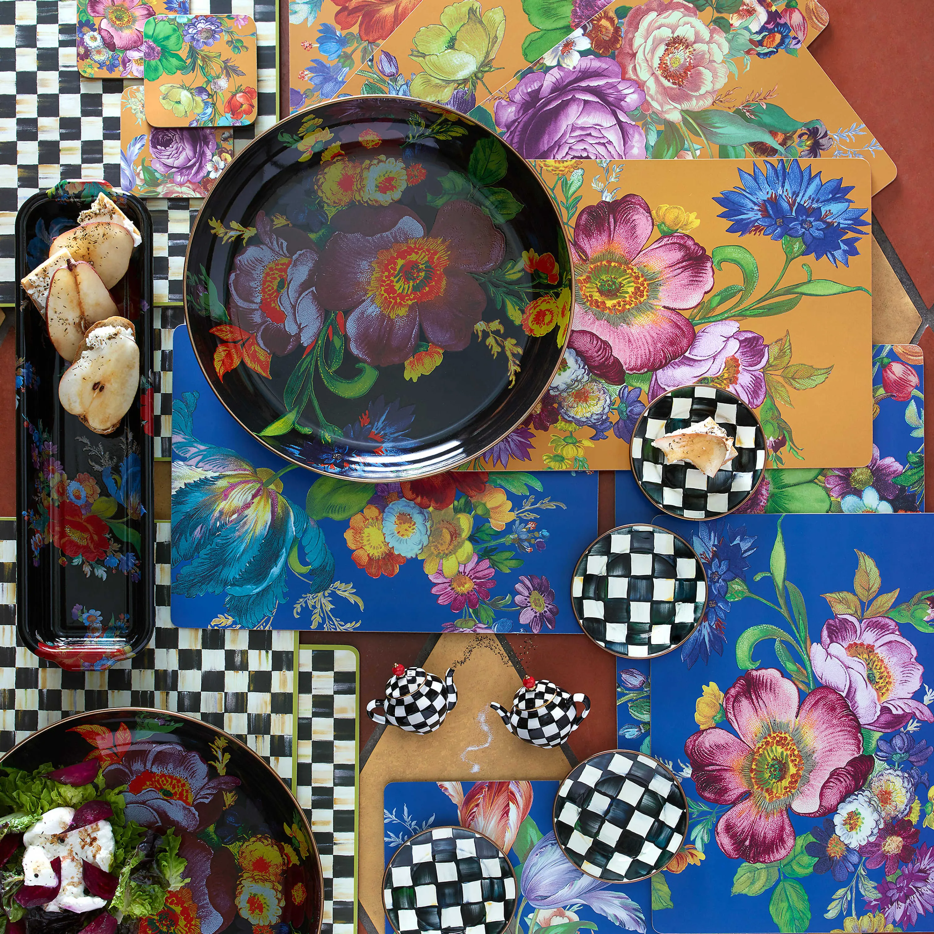 Courtly Check Enamel Appetizer Plates - Set Of 4