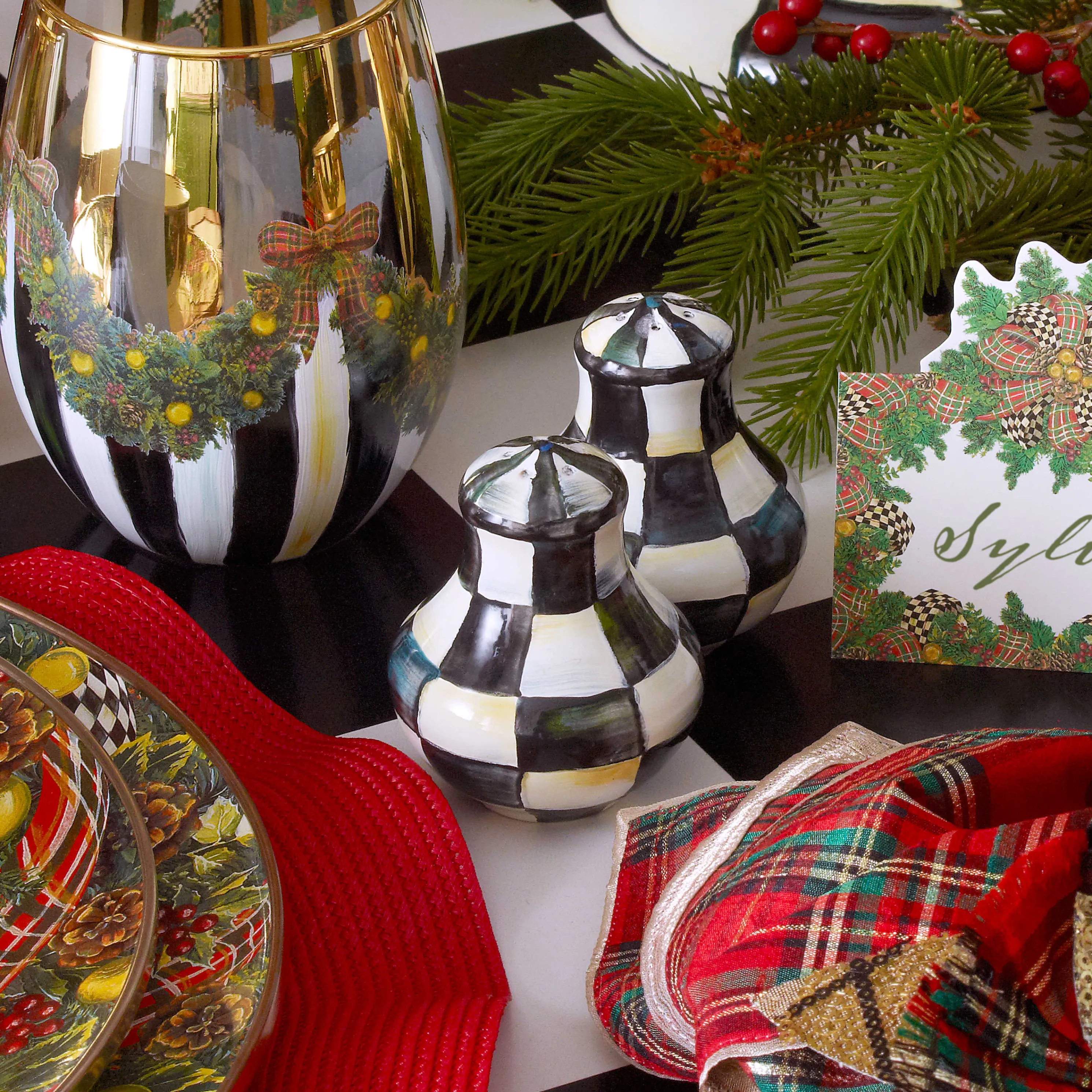 Courtly Check Enamel Salt & Pepper Shakers