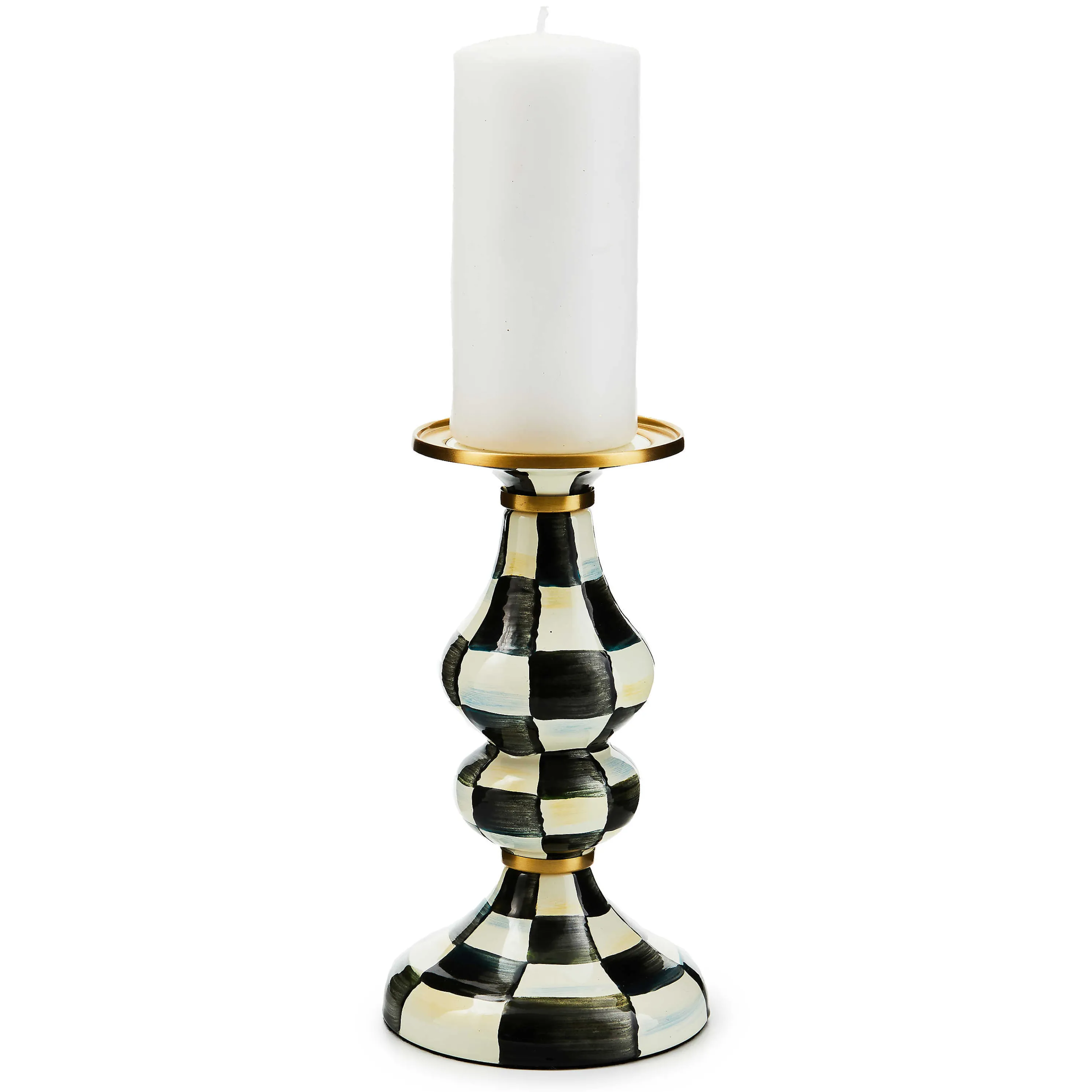 Courtly Check Enamel Pillar Candlestick - Medium