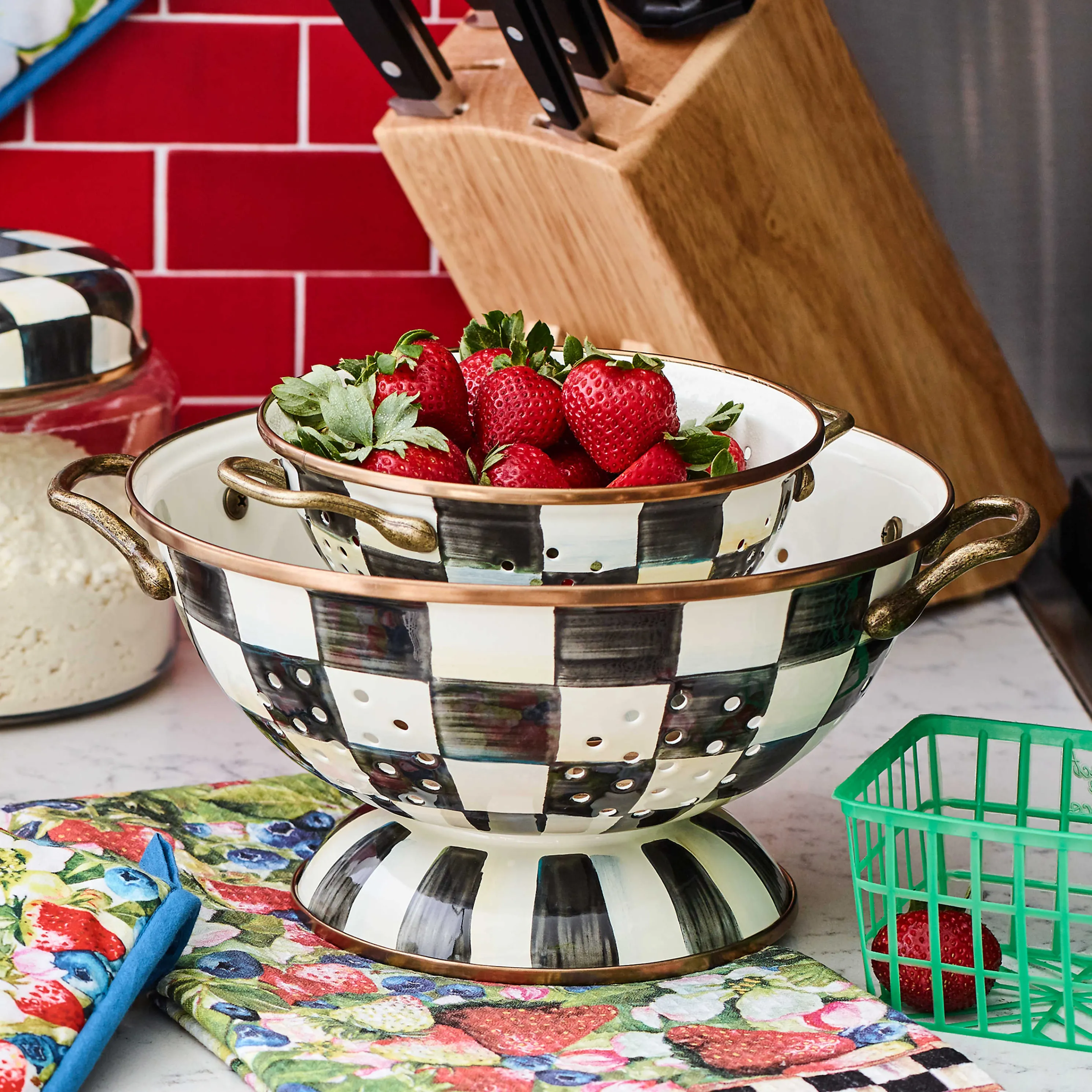 Courtly Check Enamel Colander - Large