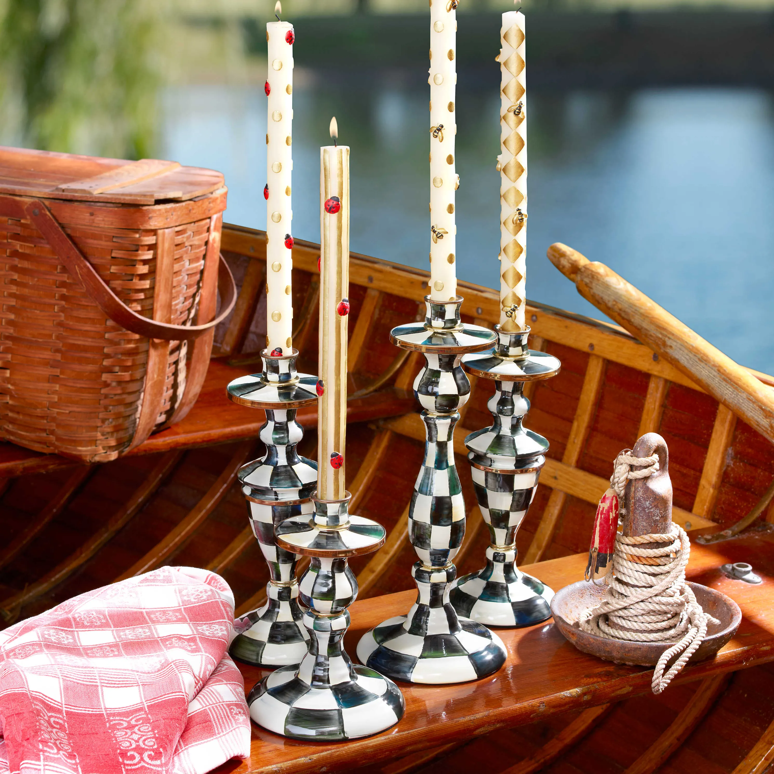 Courtly Check Enamel Candlestick - Small