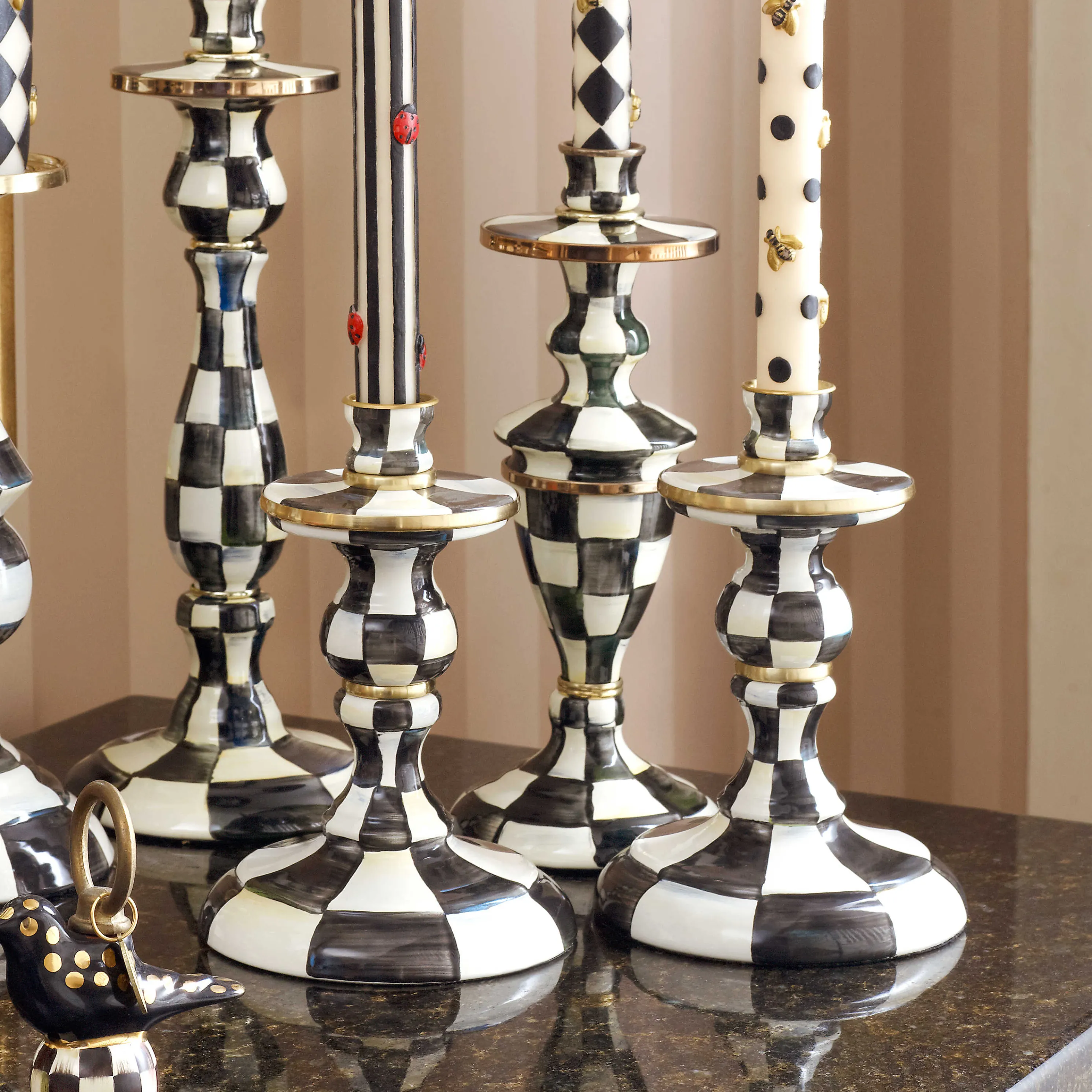 Courtly Check Enamel Candlestick - Small