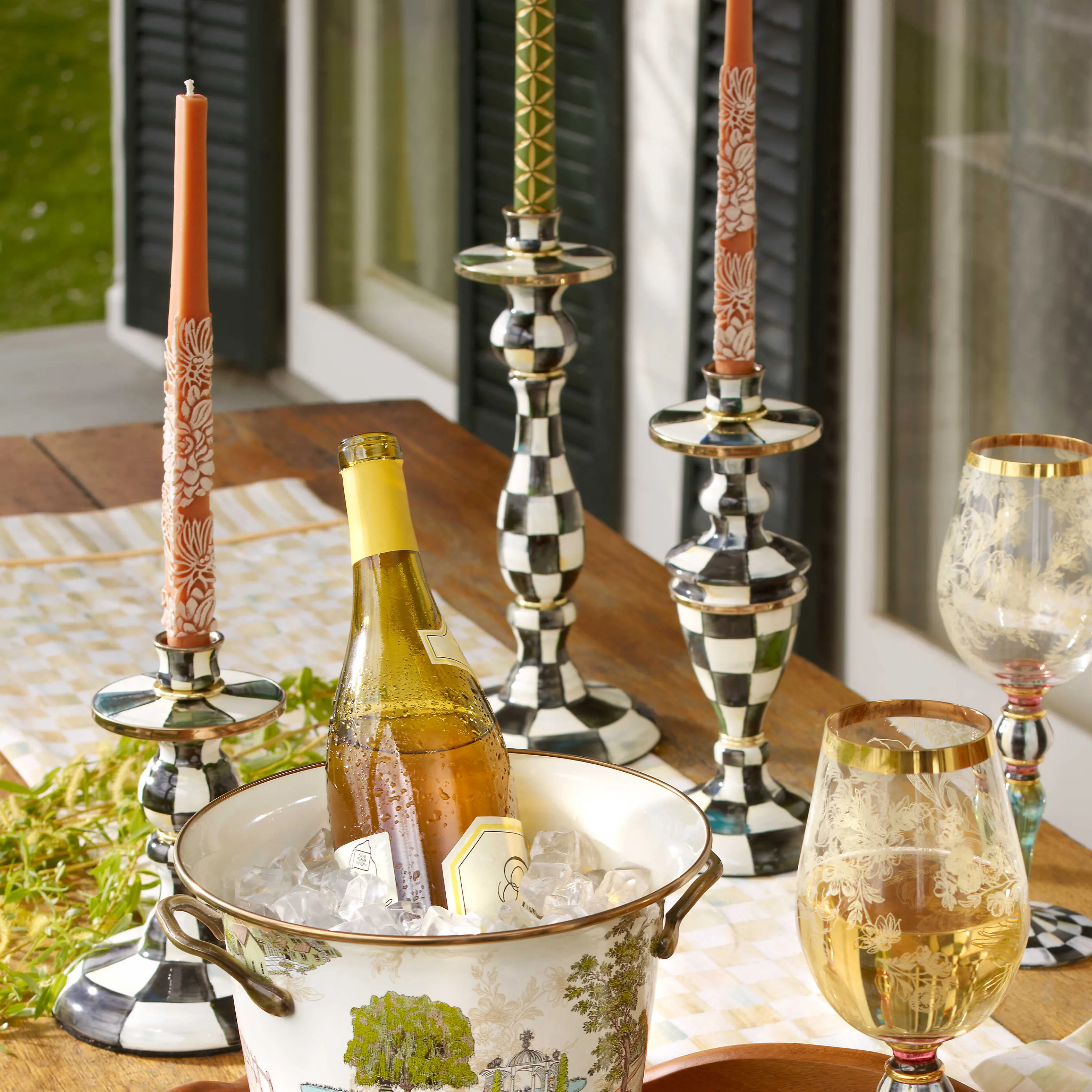 Courtly Check Enamel Candlestick - Small