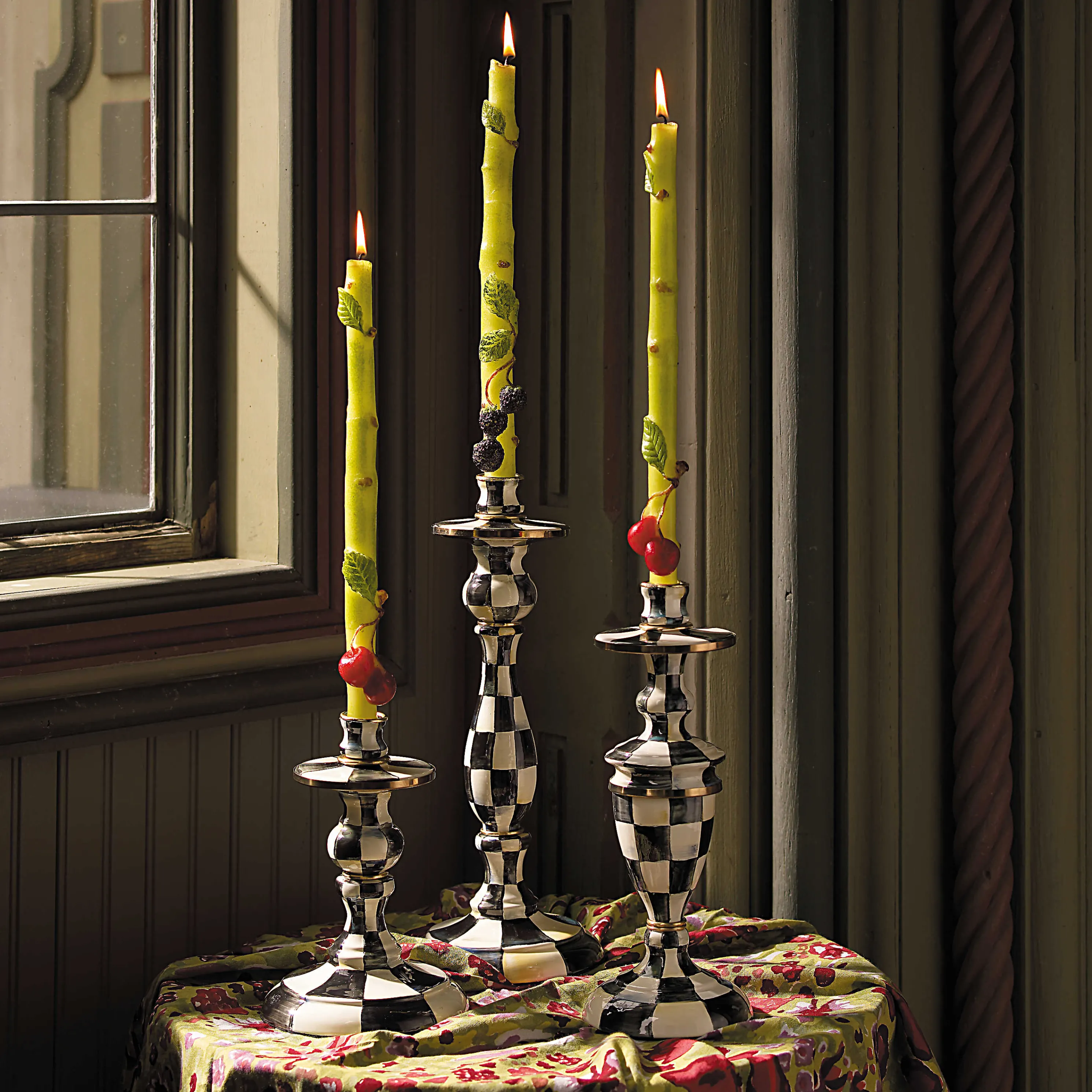 Courtly Check Enamel Candlestick - Large