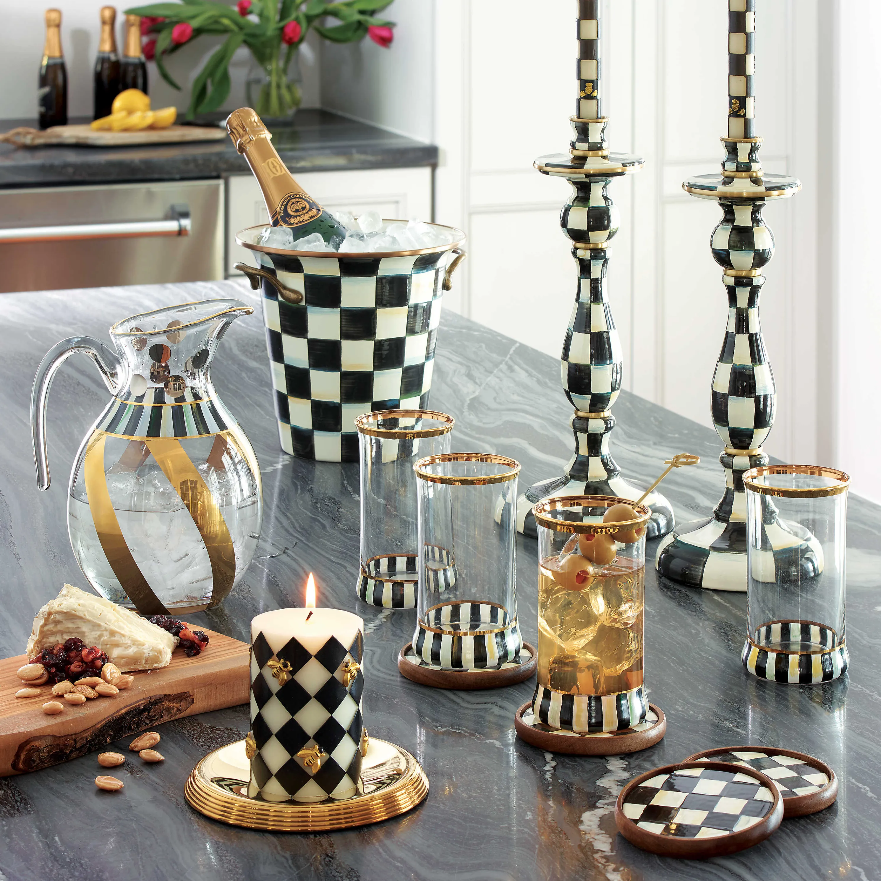 Courtly Check Enamel Candlestick - Large