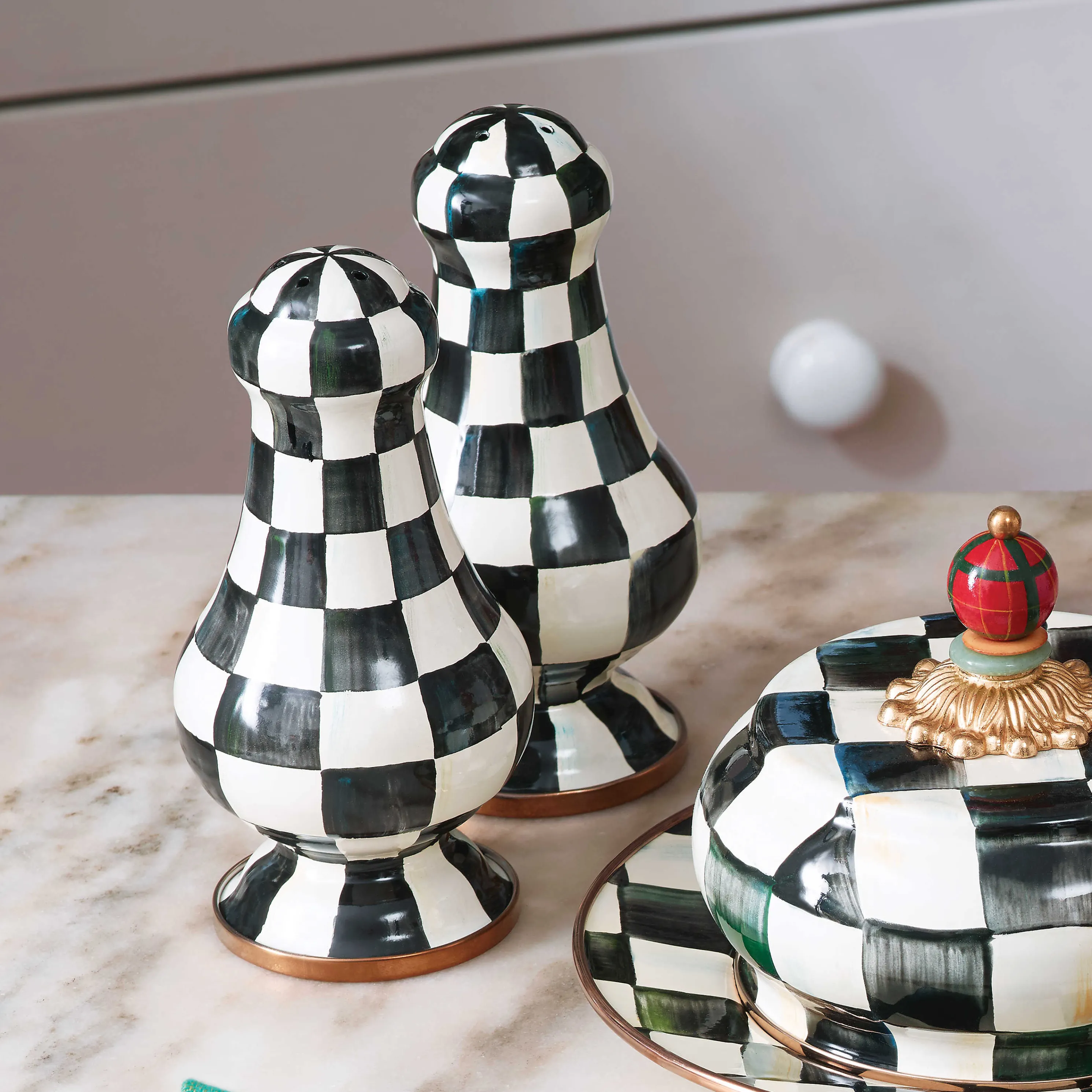 Courtly Check Enamel Large Salt & Pepper Shakers