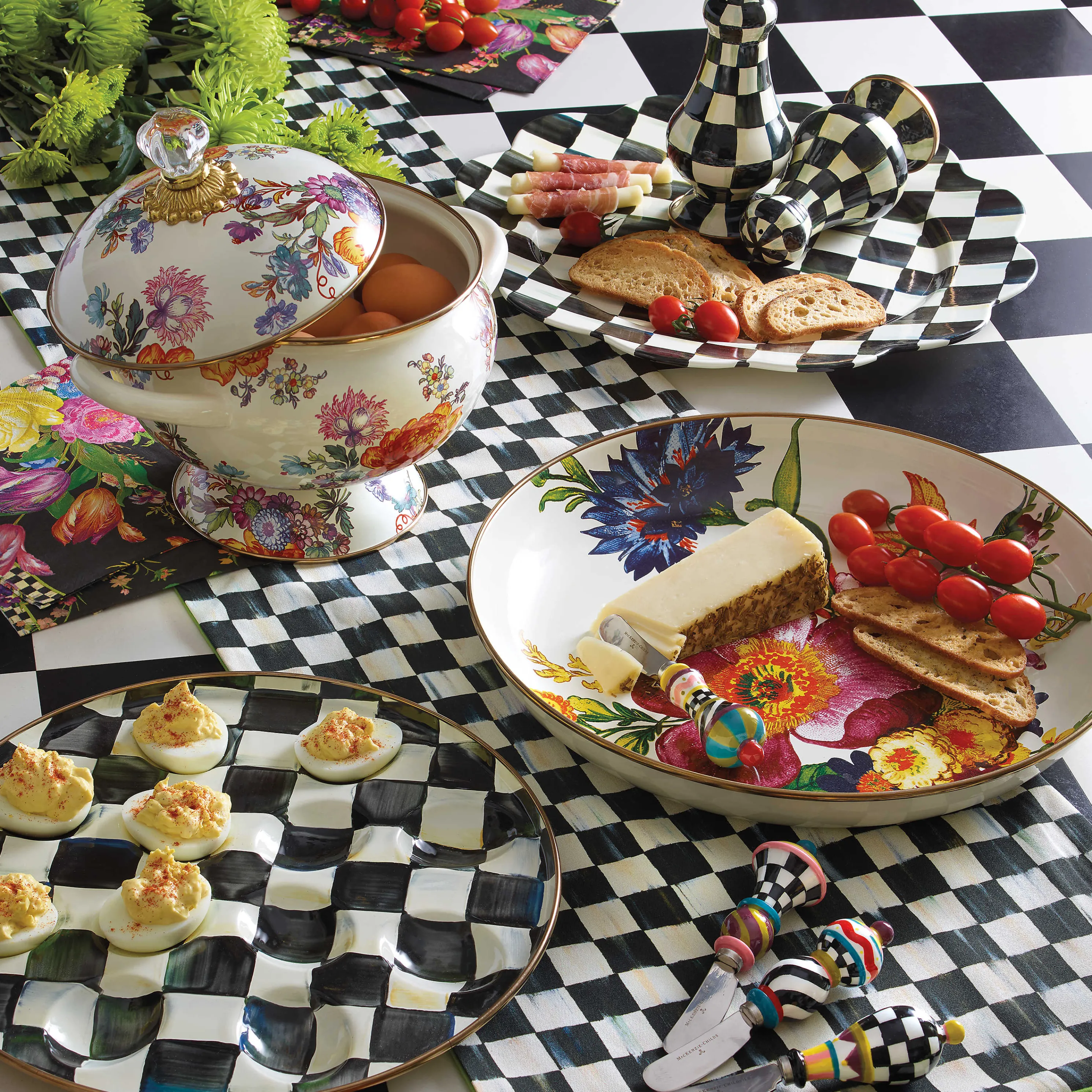 Courtly Check Enamel Large Salt & Pepper Shakers