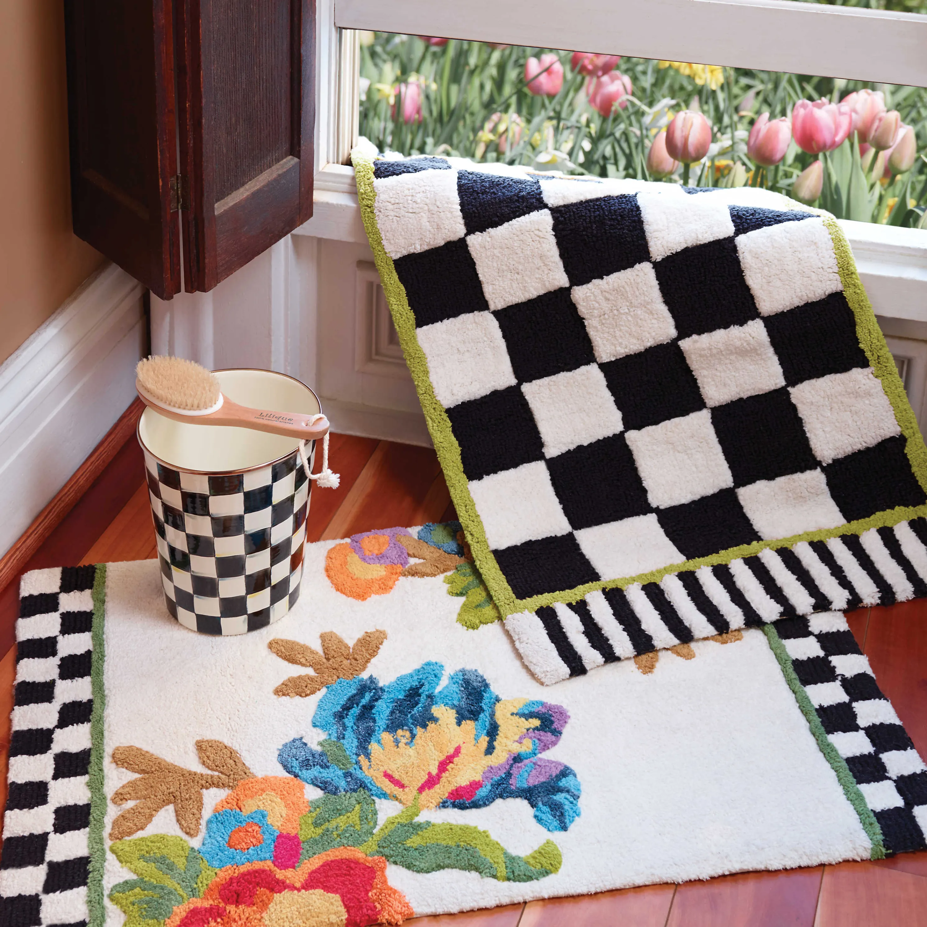 Courtly Check Enamel Waste Bin