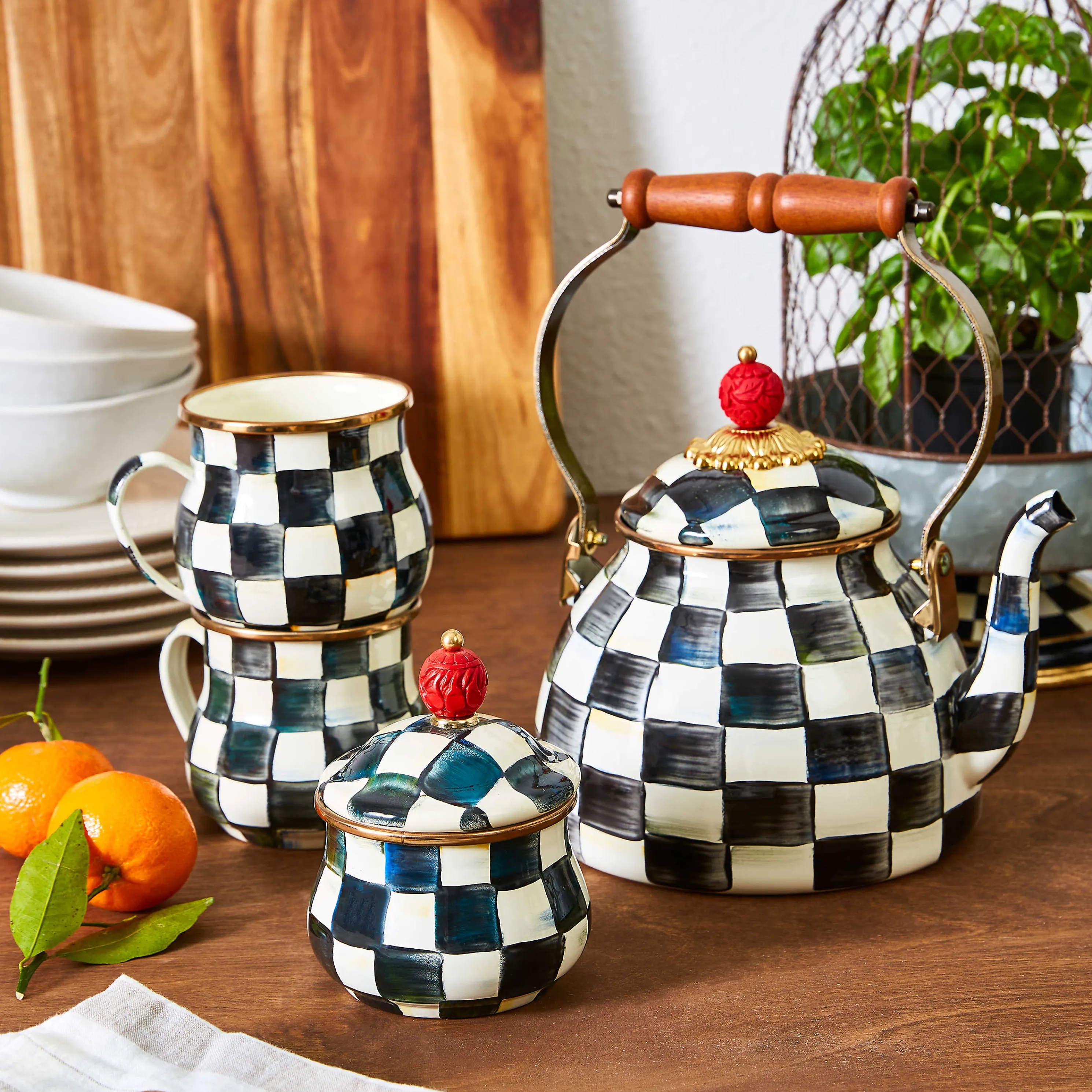 Courtly Check Enamel Tea Kettle - 2 Quart