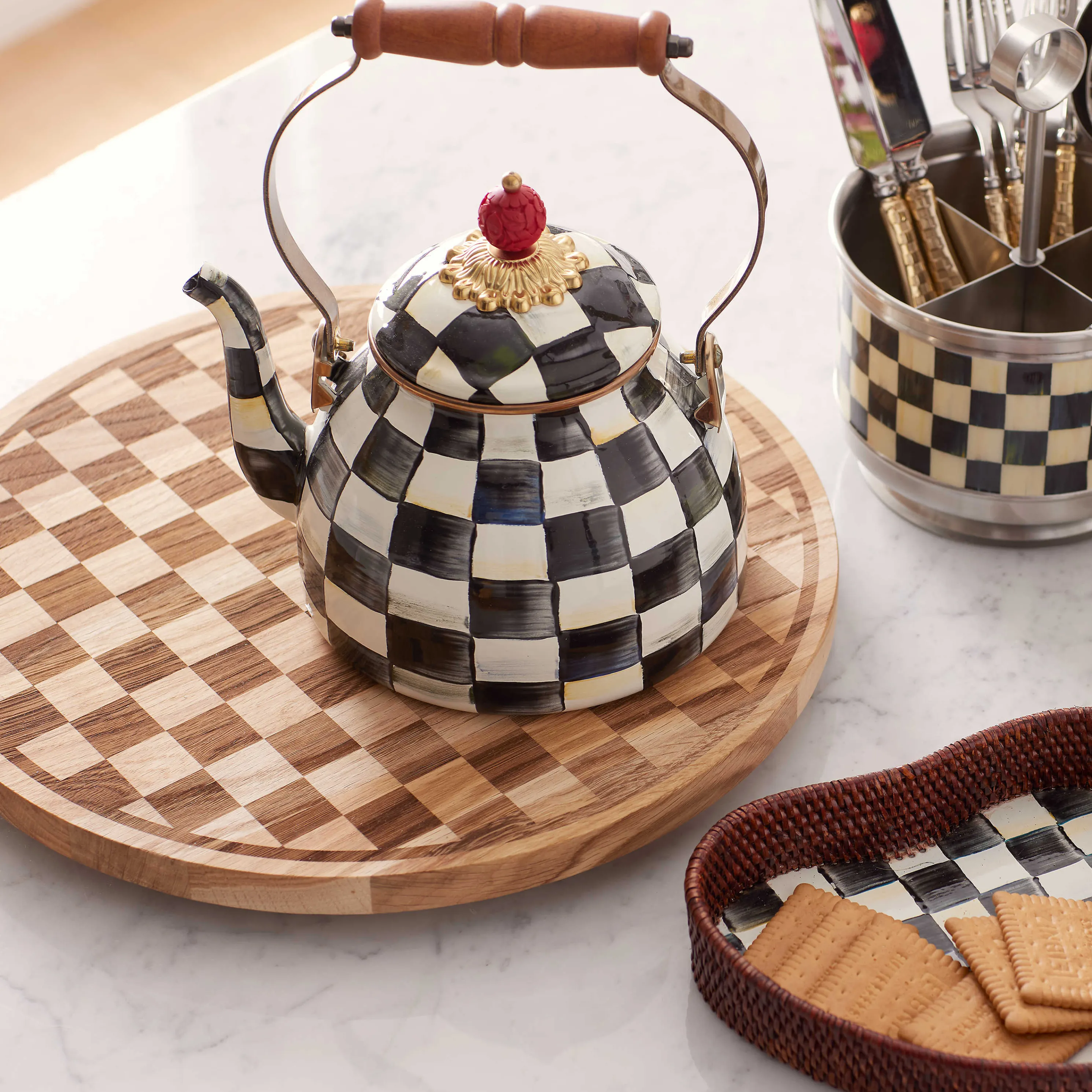 Courtly Check Enamel Tea Kettle - 2 Quart