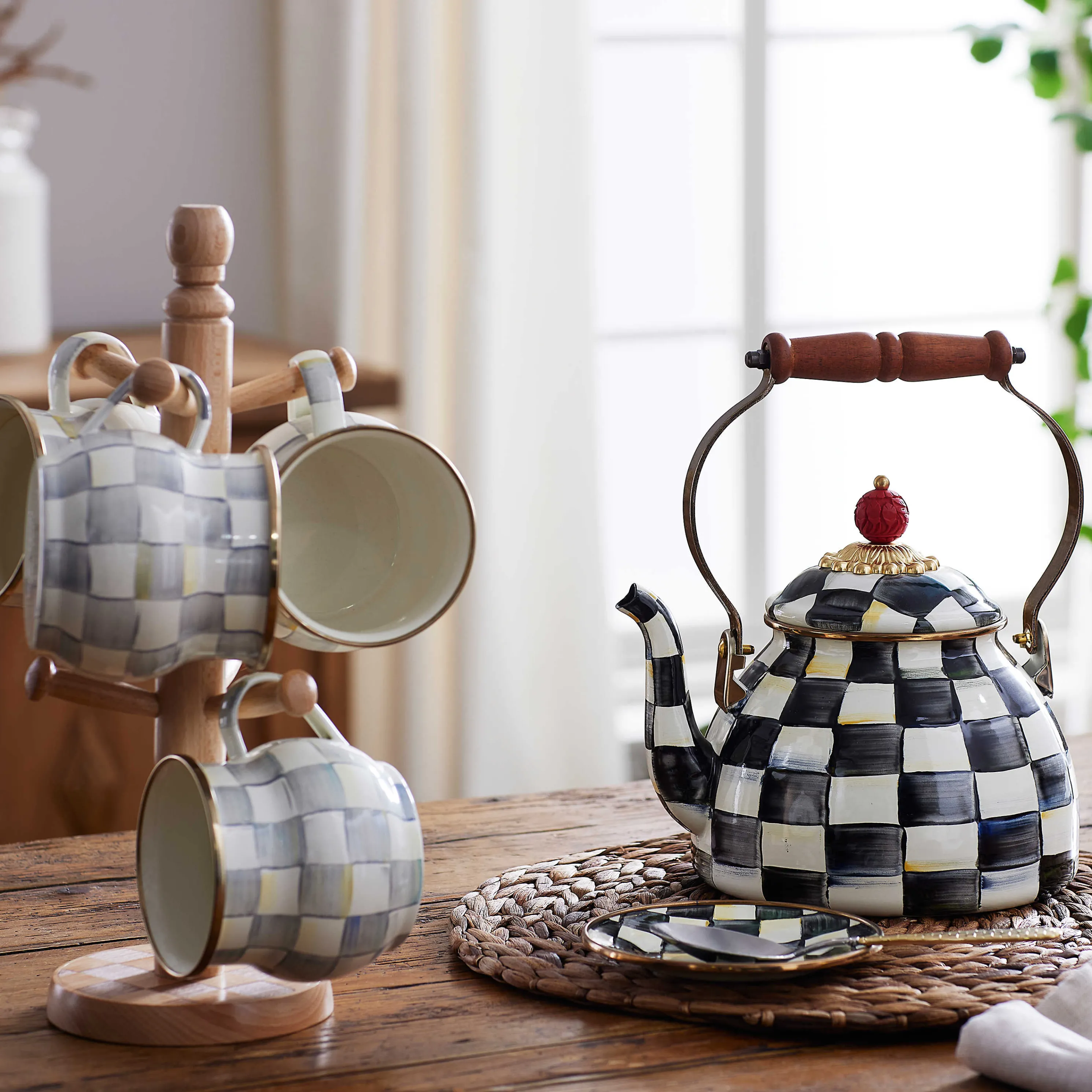 Courtly Check Enamel Tea Kettle - 2 Quart