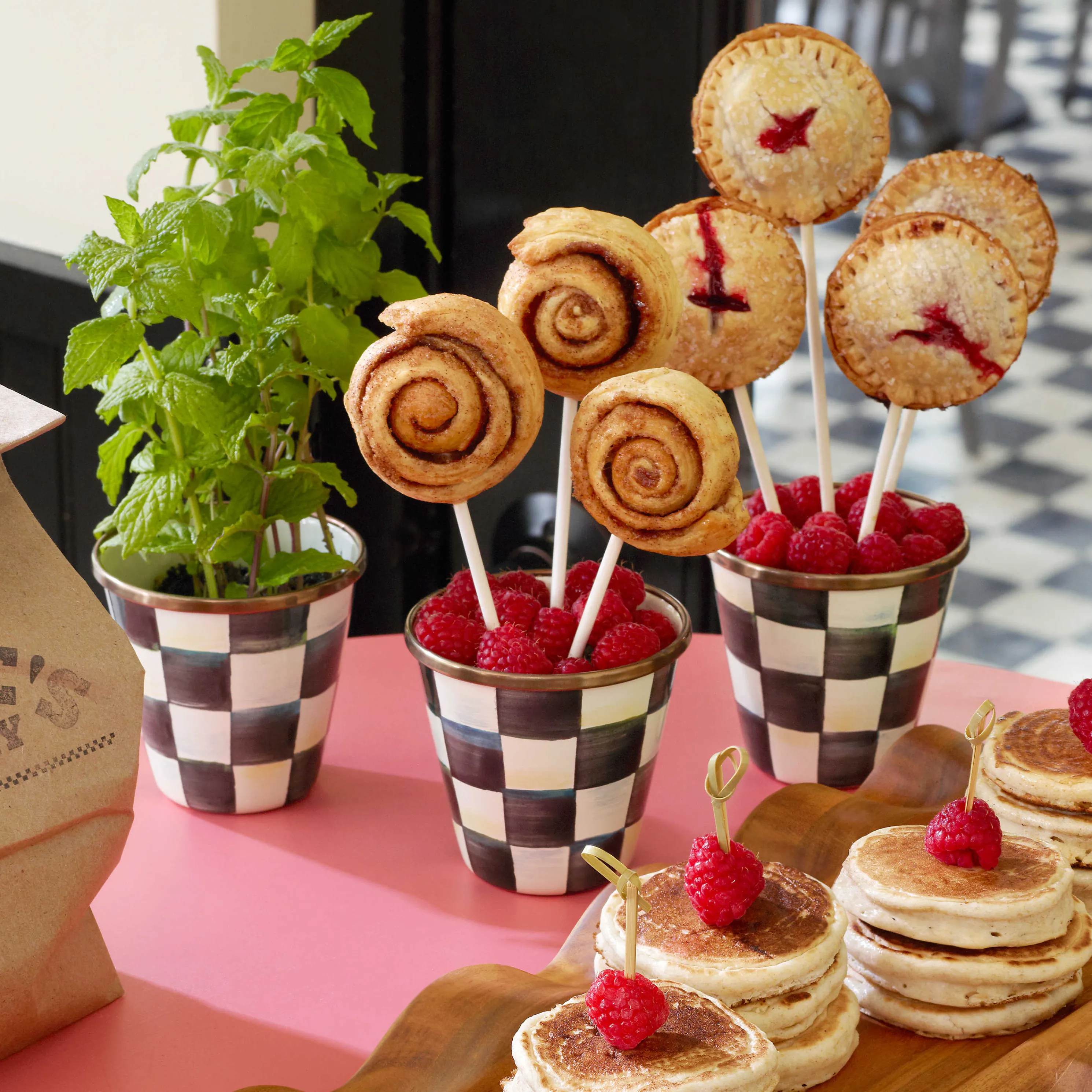 Courtly Check Enamel Herb Pots - Set Of 3