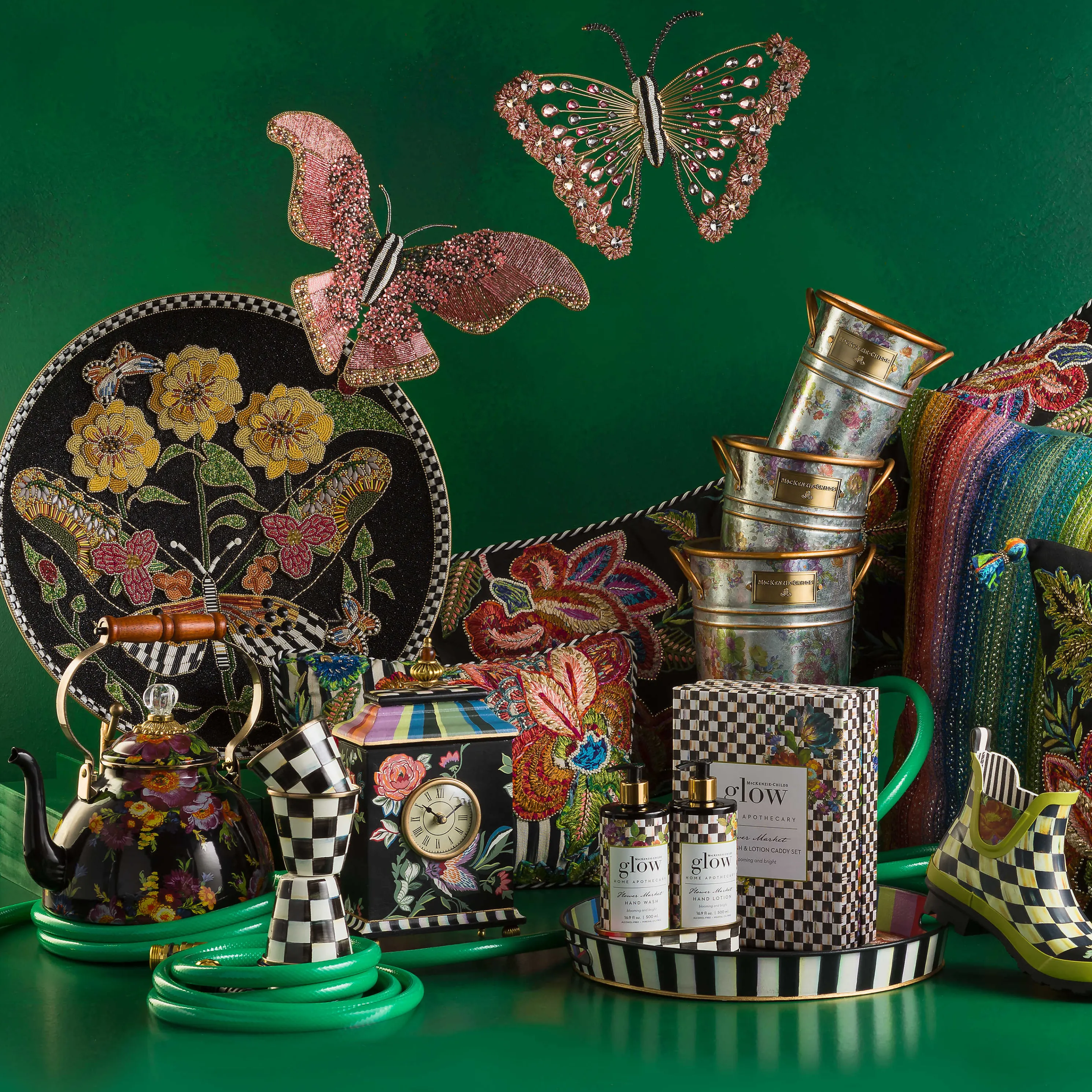 Courtly Check Enamel Herb Pots - Set Of 3