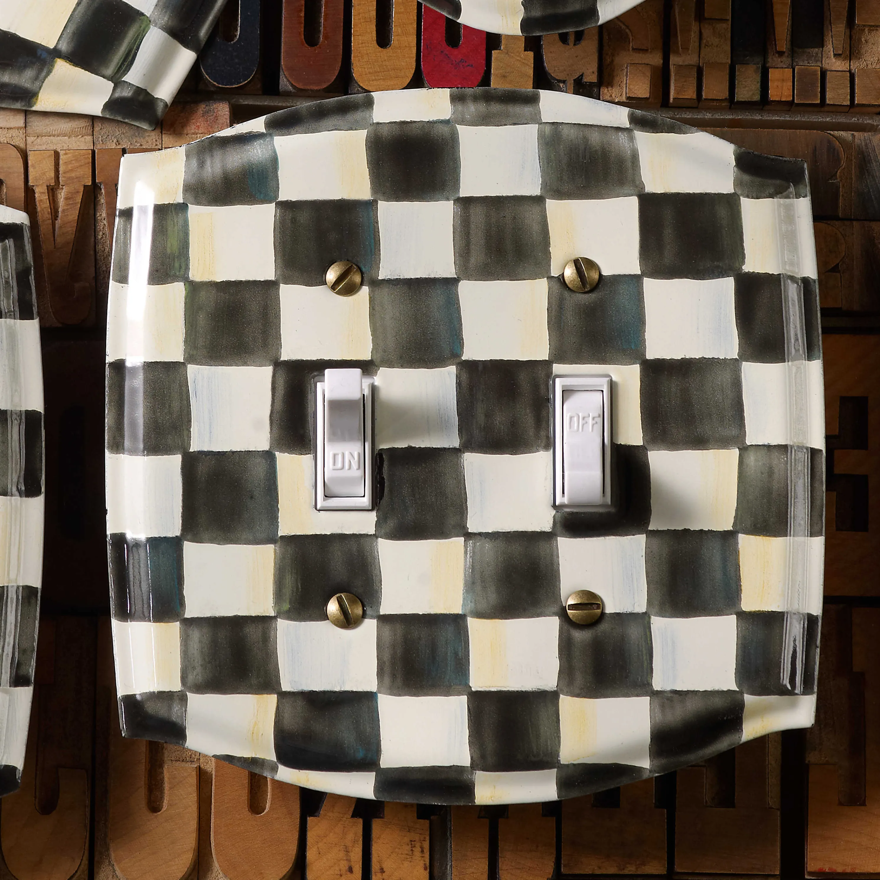 Courtly Check Enamel Switch Plate - Double Toggle