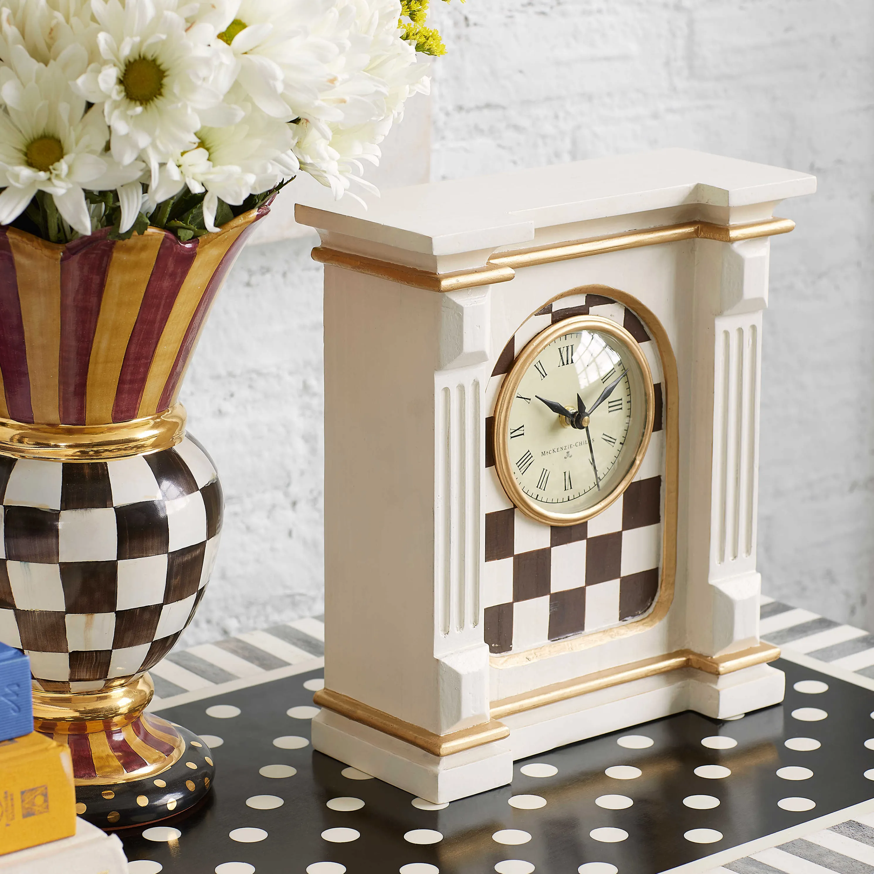 Courtly Check Mantel Clock - Off White