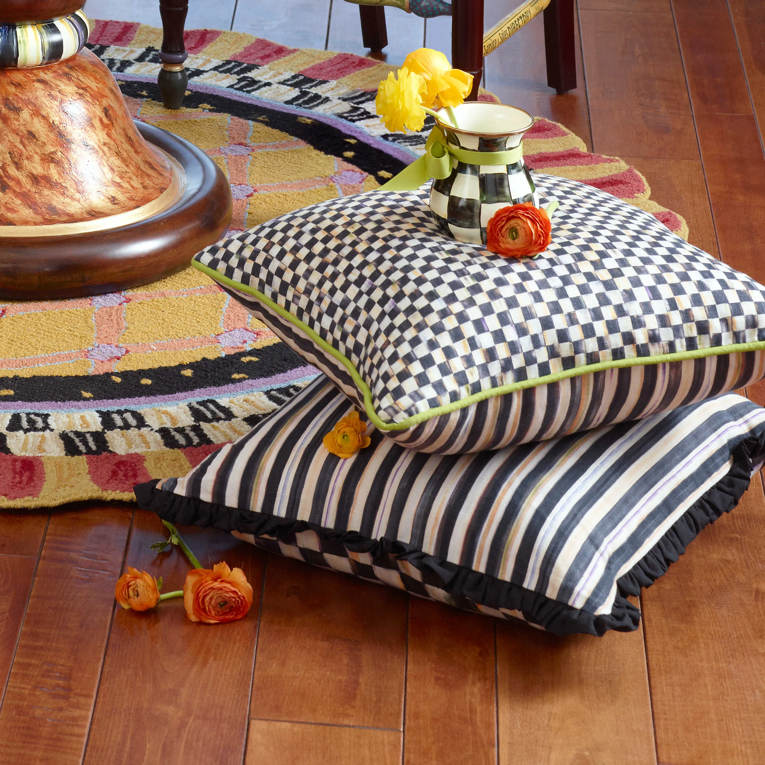 Courtly Check Ruffled Square Pillow