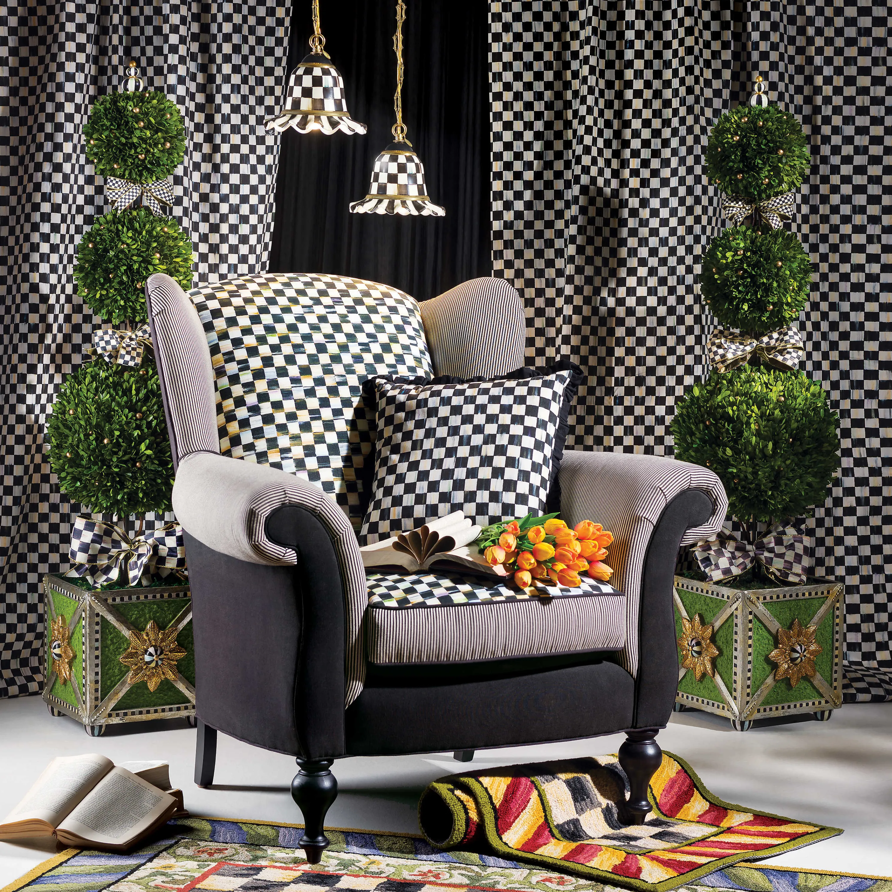 Courtly Check Ruffled Square Pillow