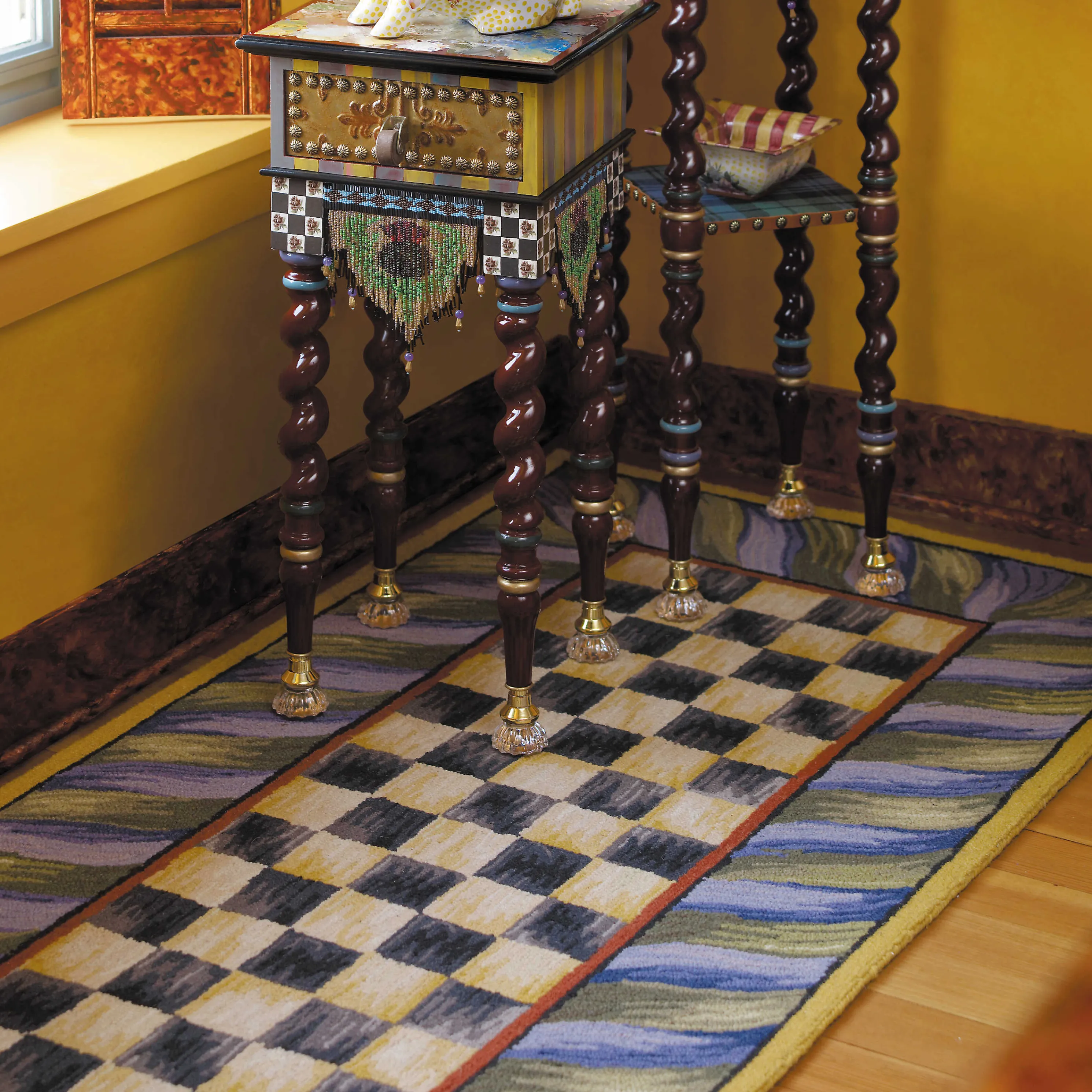 Courtly Check Rug - 2'6" X 8' Runner - Purple & Green