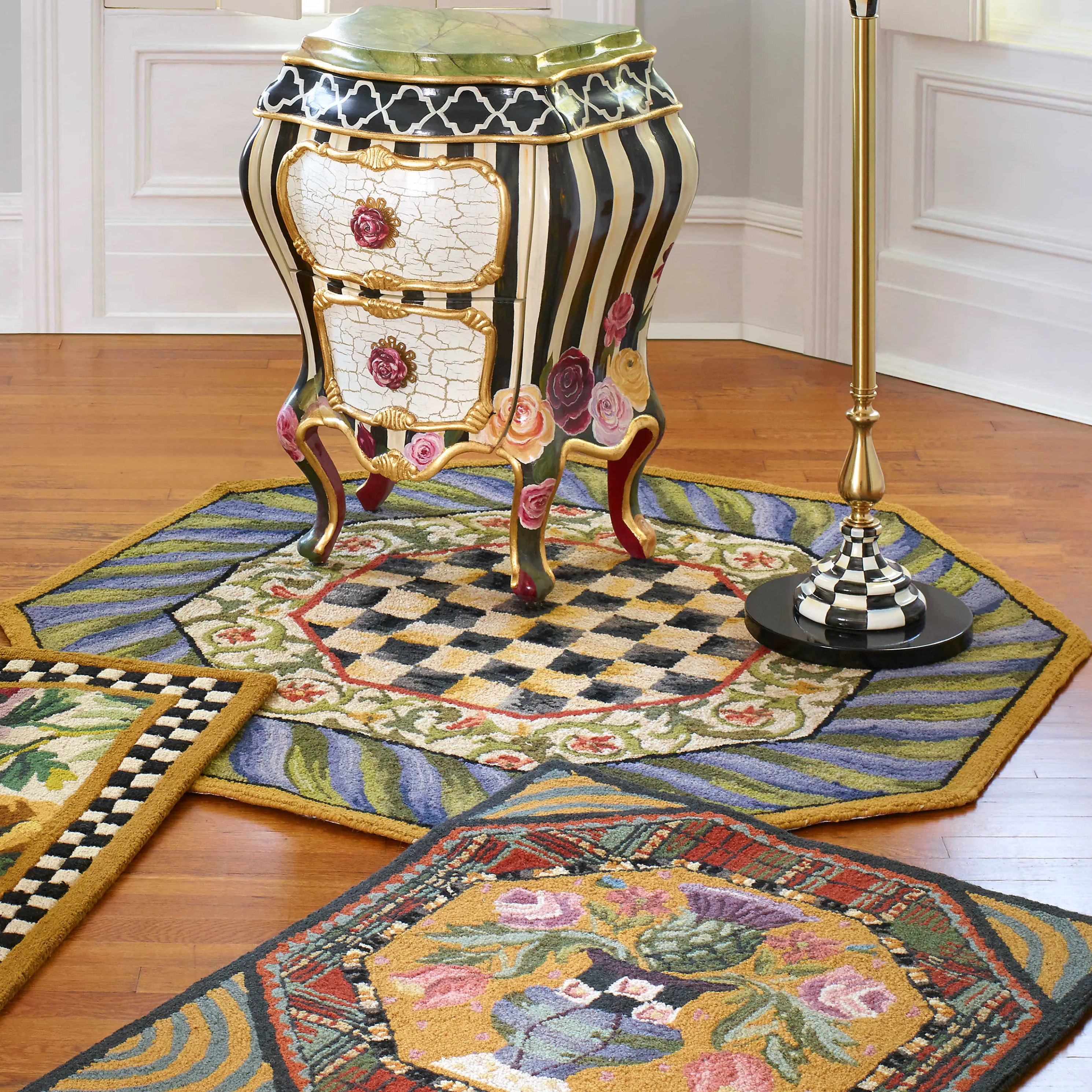 Courtly Check Rug - 5' Octagon - Purple & Green