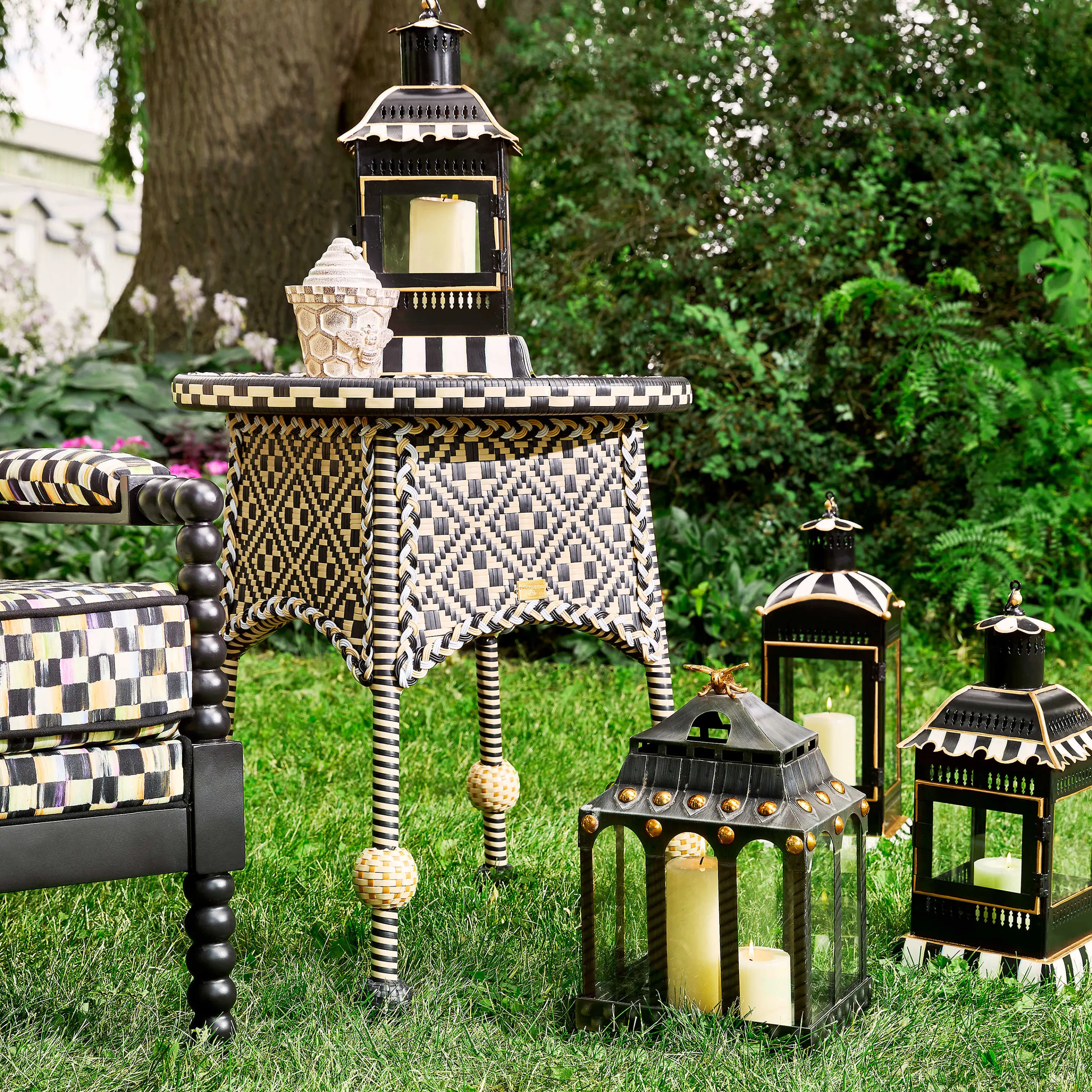 Courtly Stripe Candle Lantern - Small