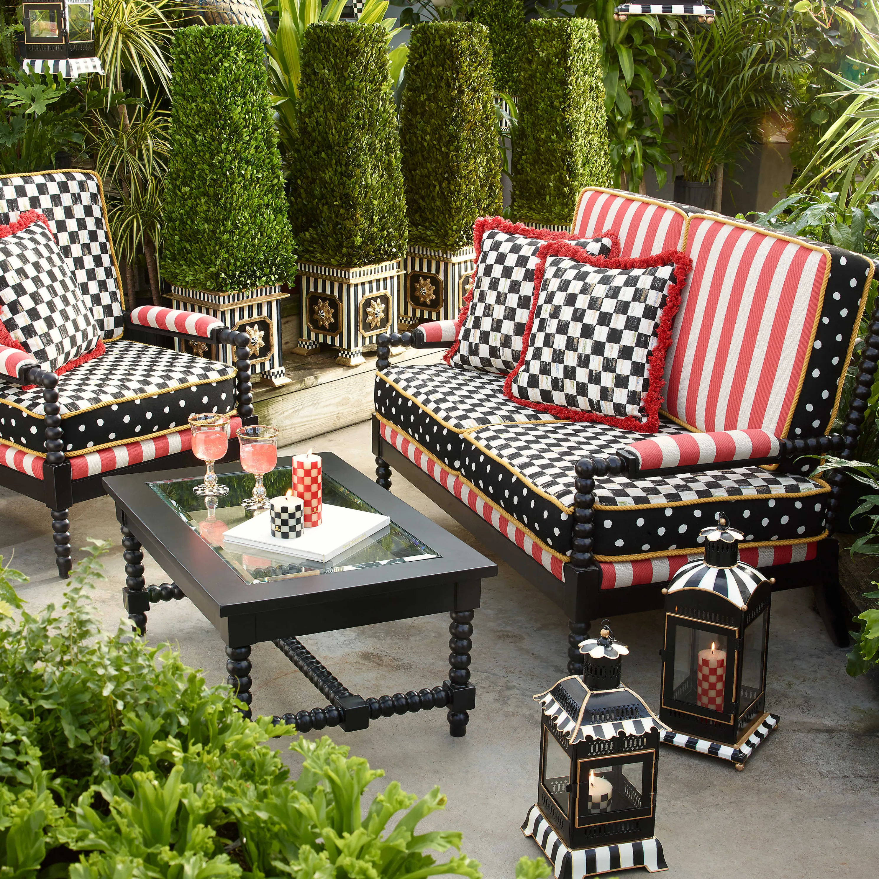 Courtly Stripe Candle Lantern - Small