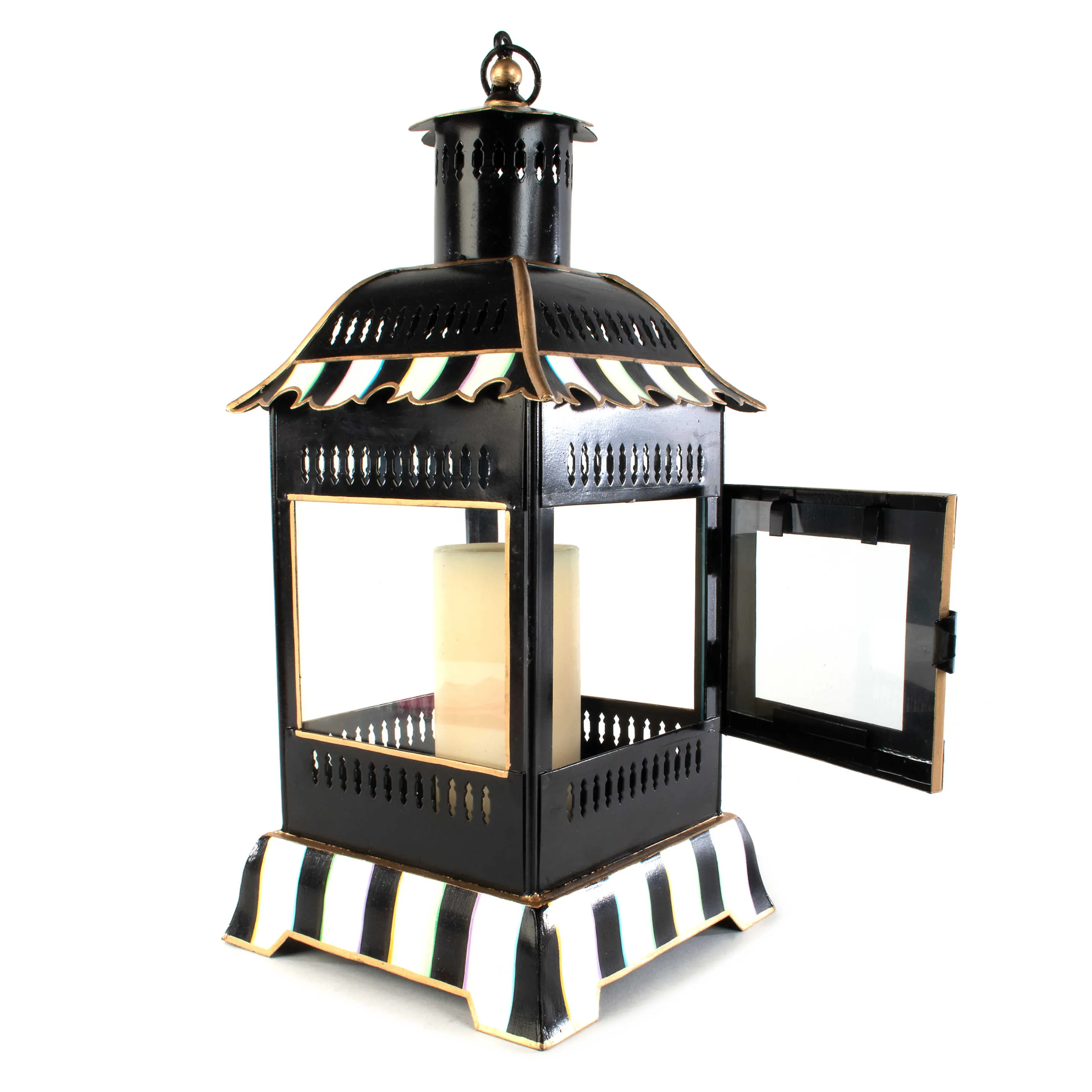 Courtly Stripe Candle Lantern - Small