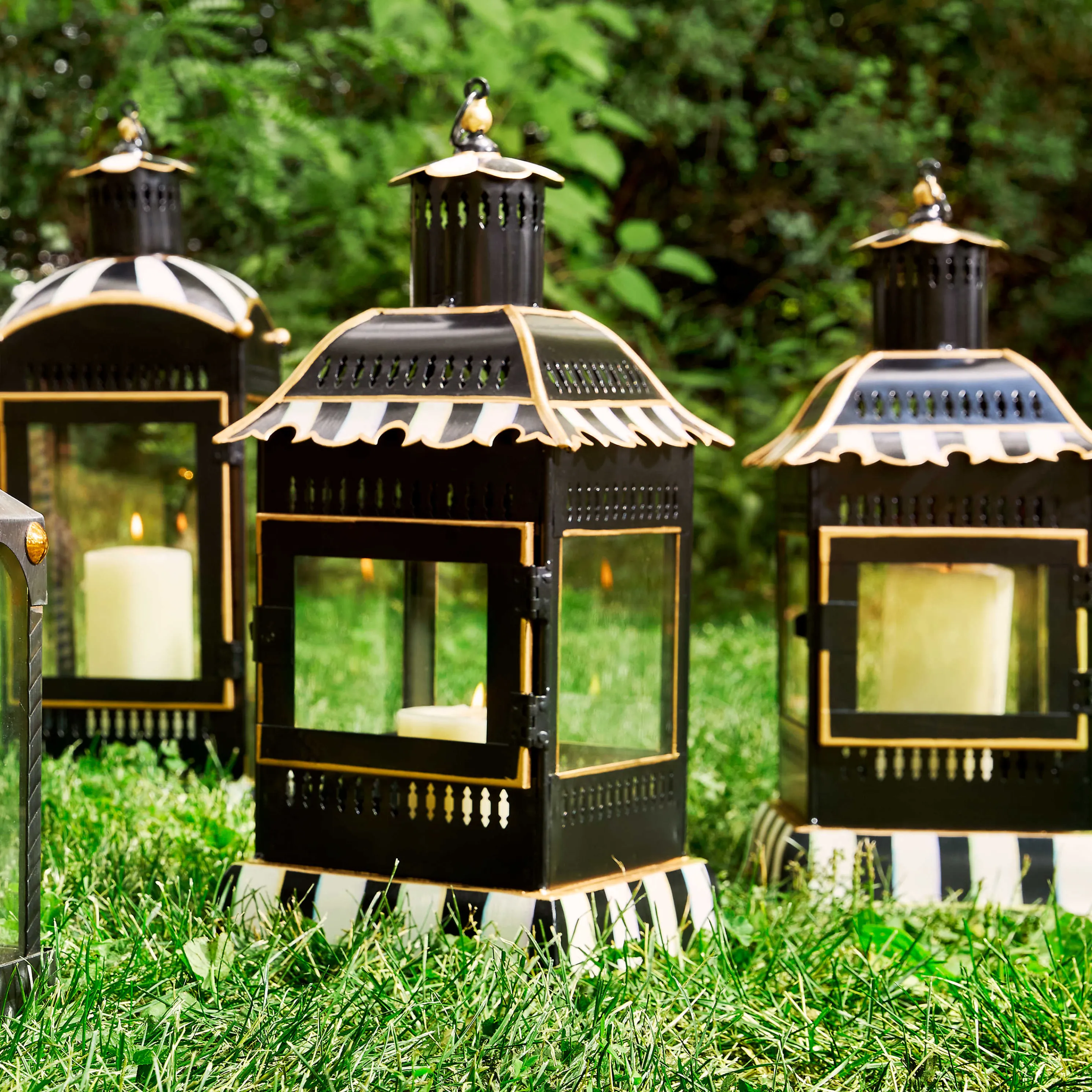 Courtly Stripe Candle Lantern - Small