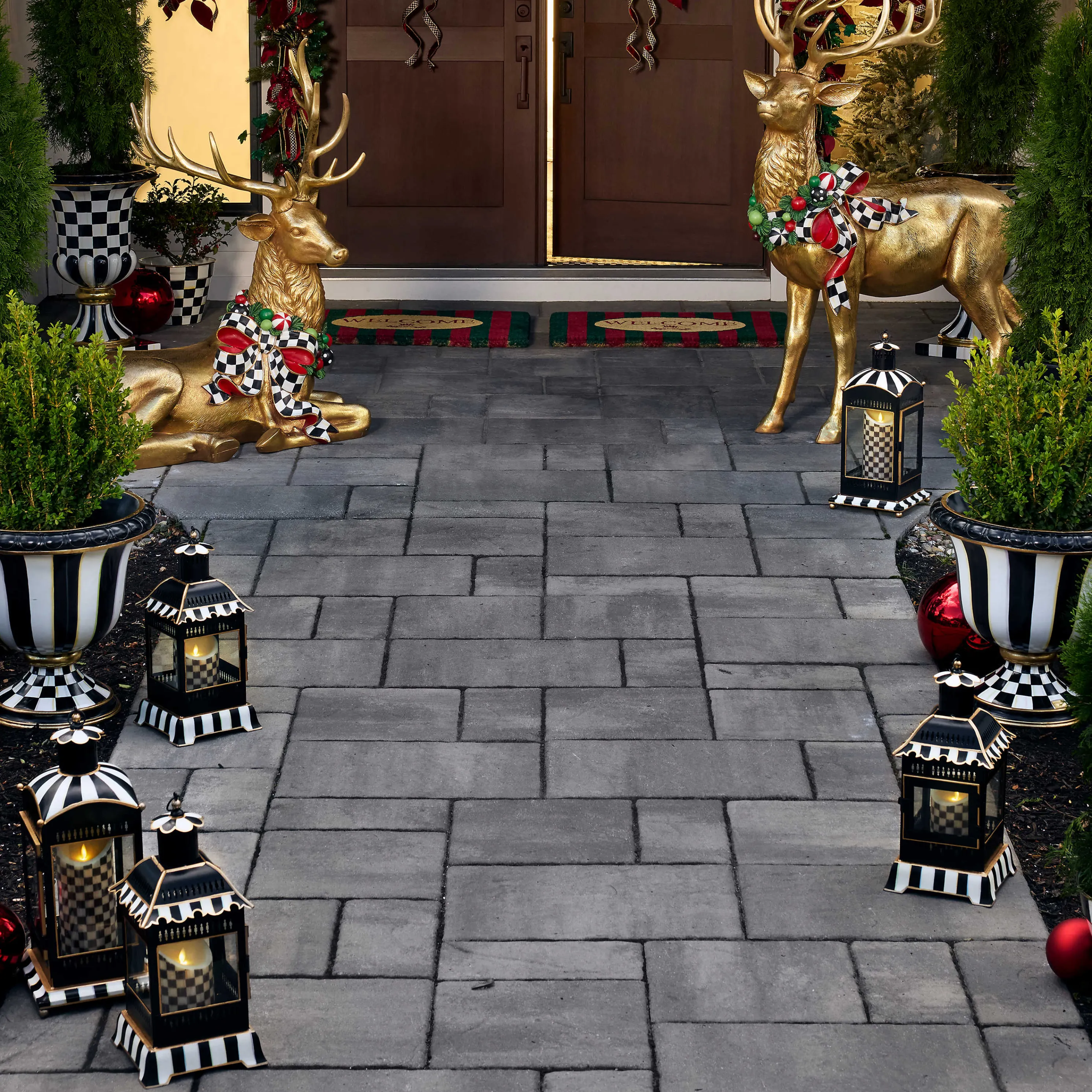 Courtly Stripe Candle Lantern - Large