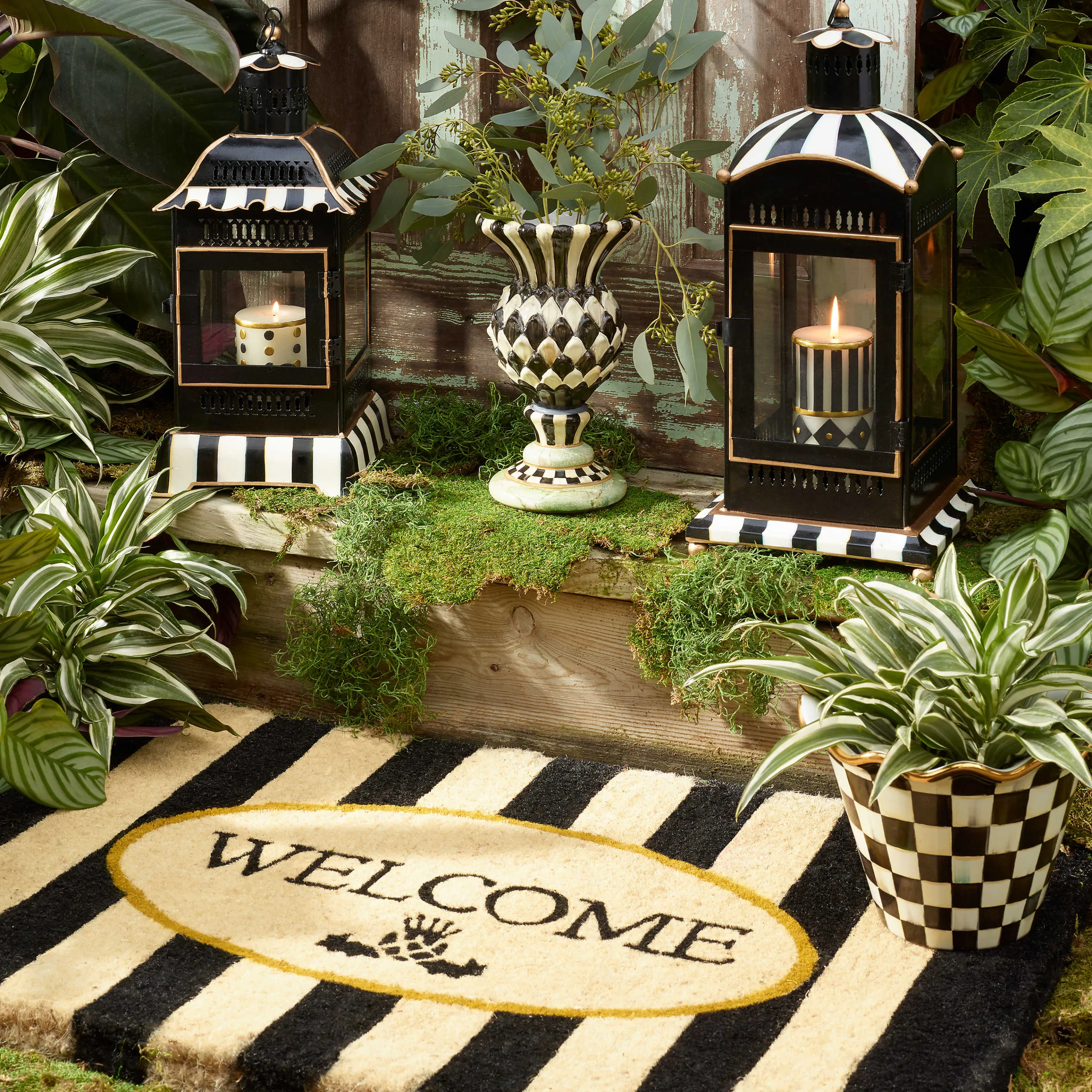 Courtly Stripe Candle Lantern - Large