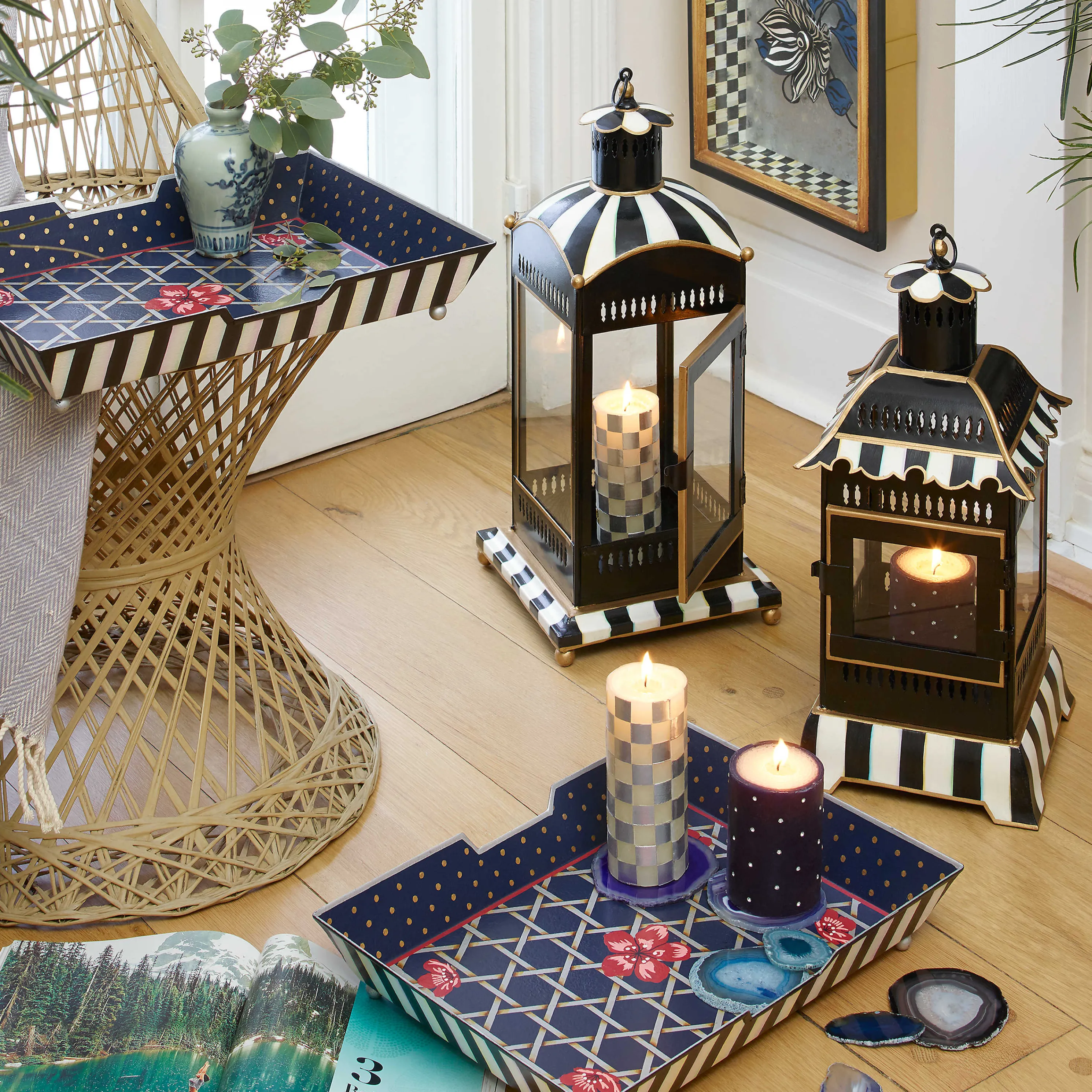 Courtly Stripe Candle Lantern - Large