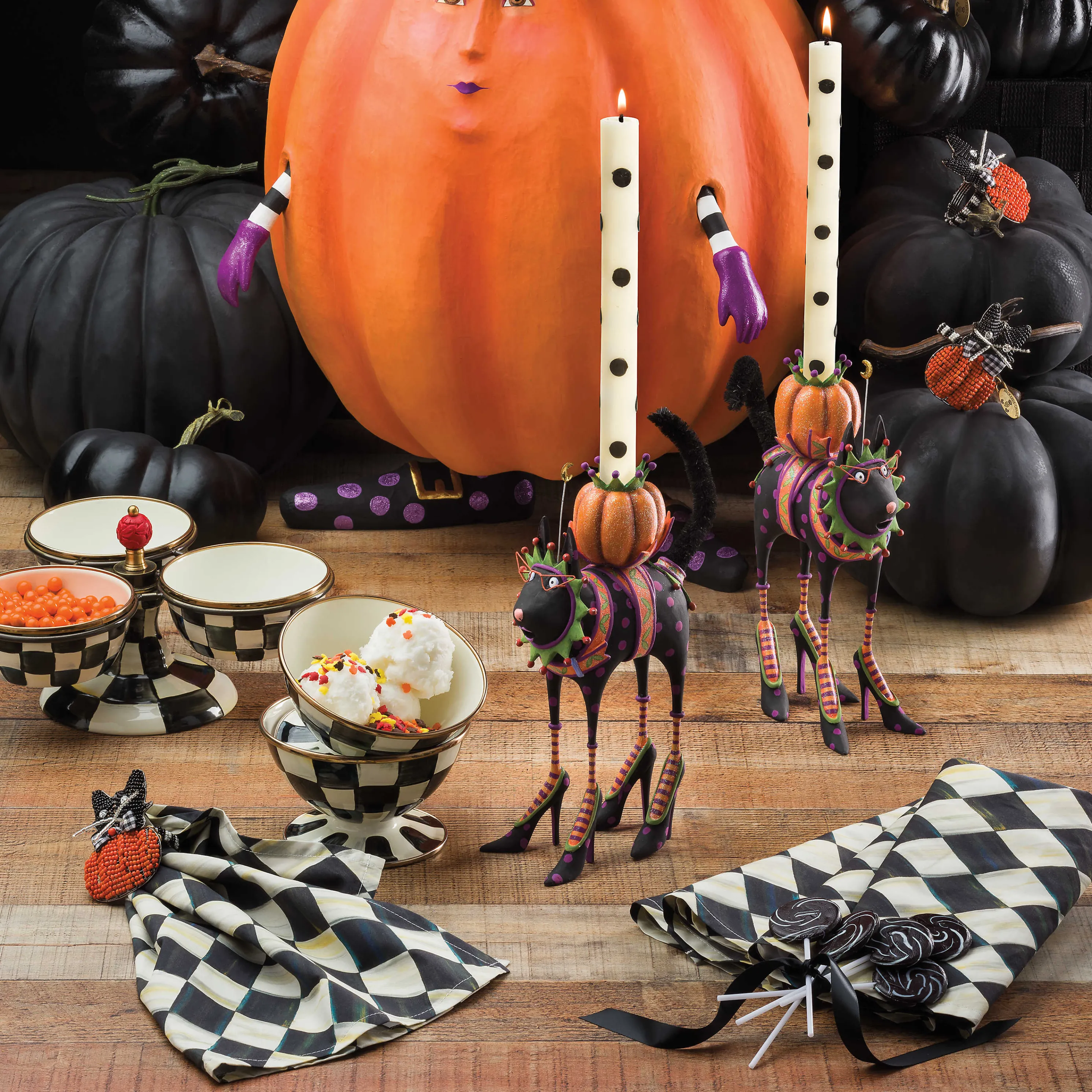 Dot Dinner Candles - Black - Set Of 2