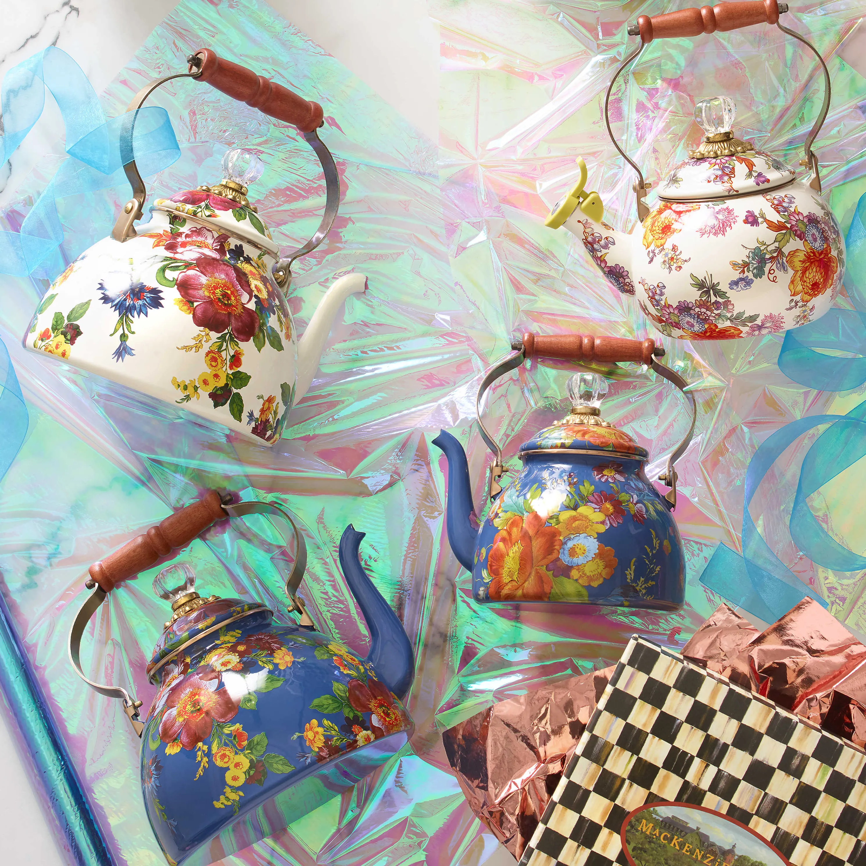 Flower Market 2 Quart Tea Kettle - Lapis