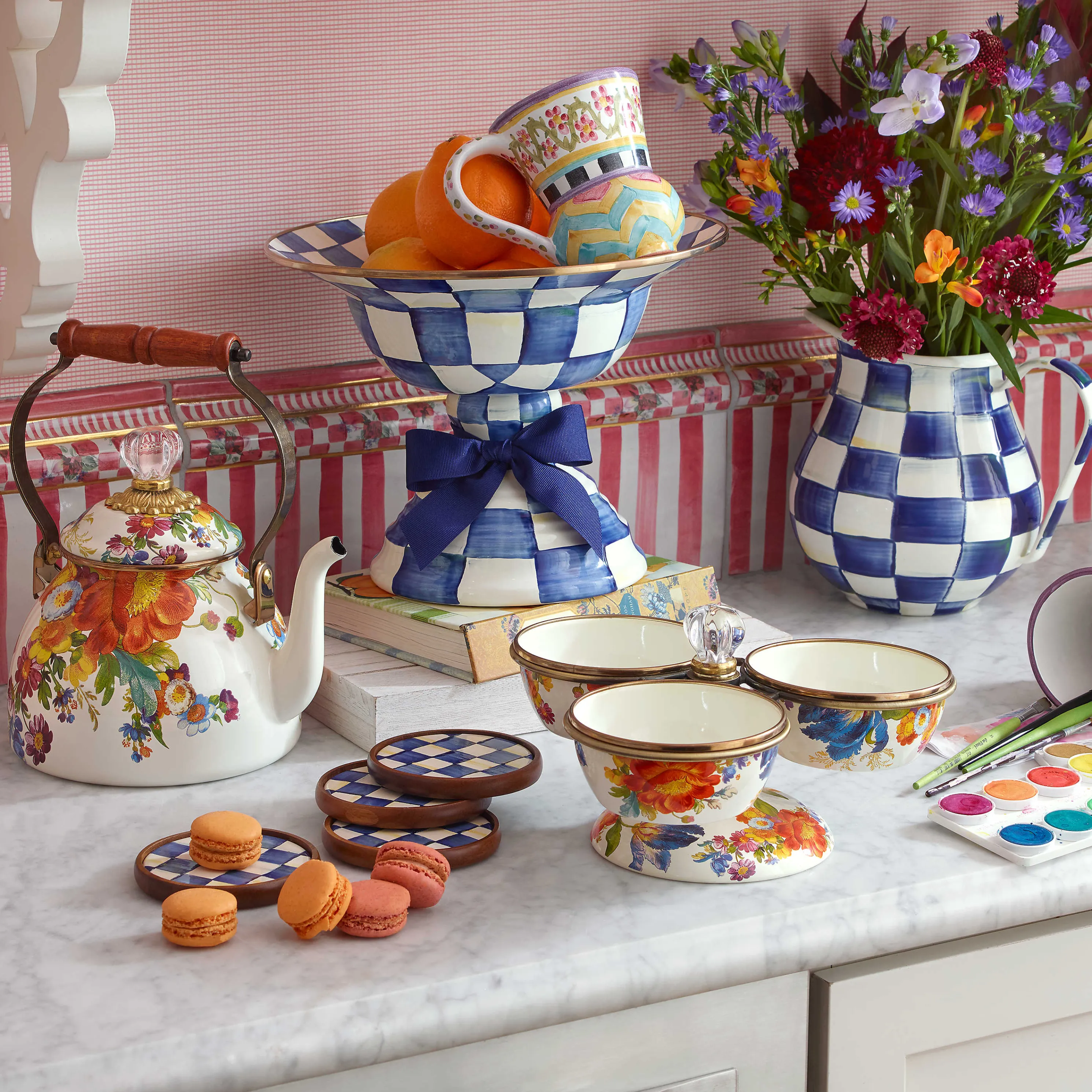 Flower Market 2 Quart Tea Kettle - White