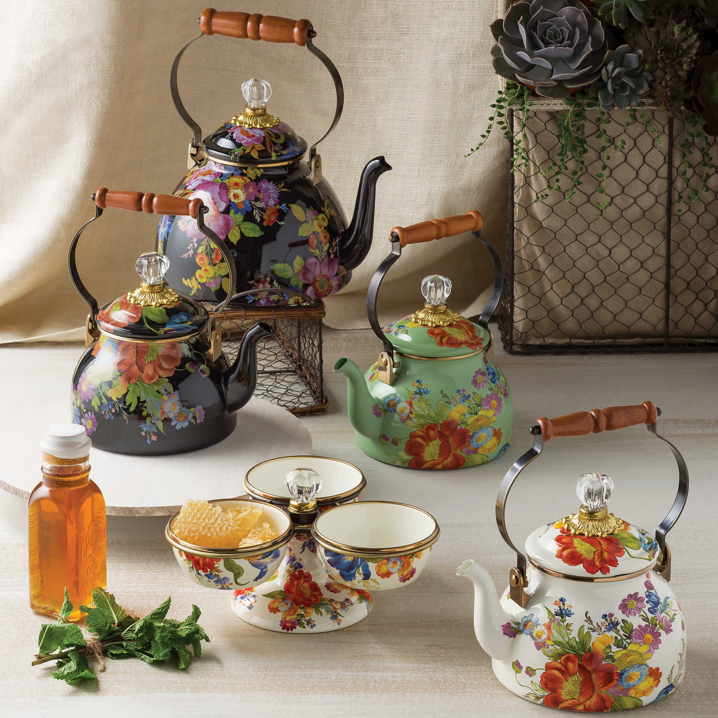 Flower Market 2 Quart Tea Kettle - Green