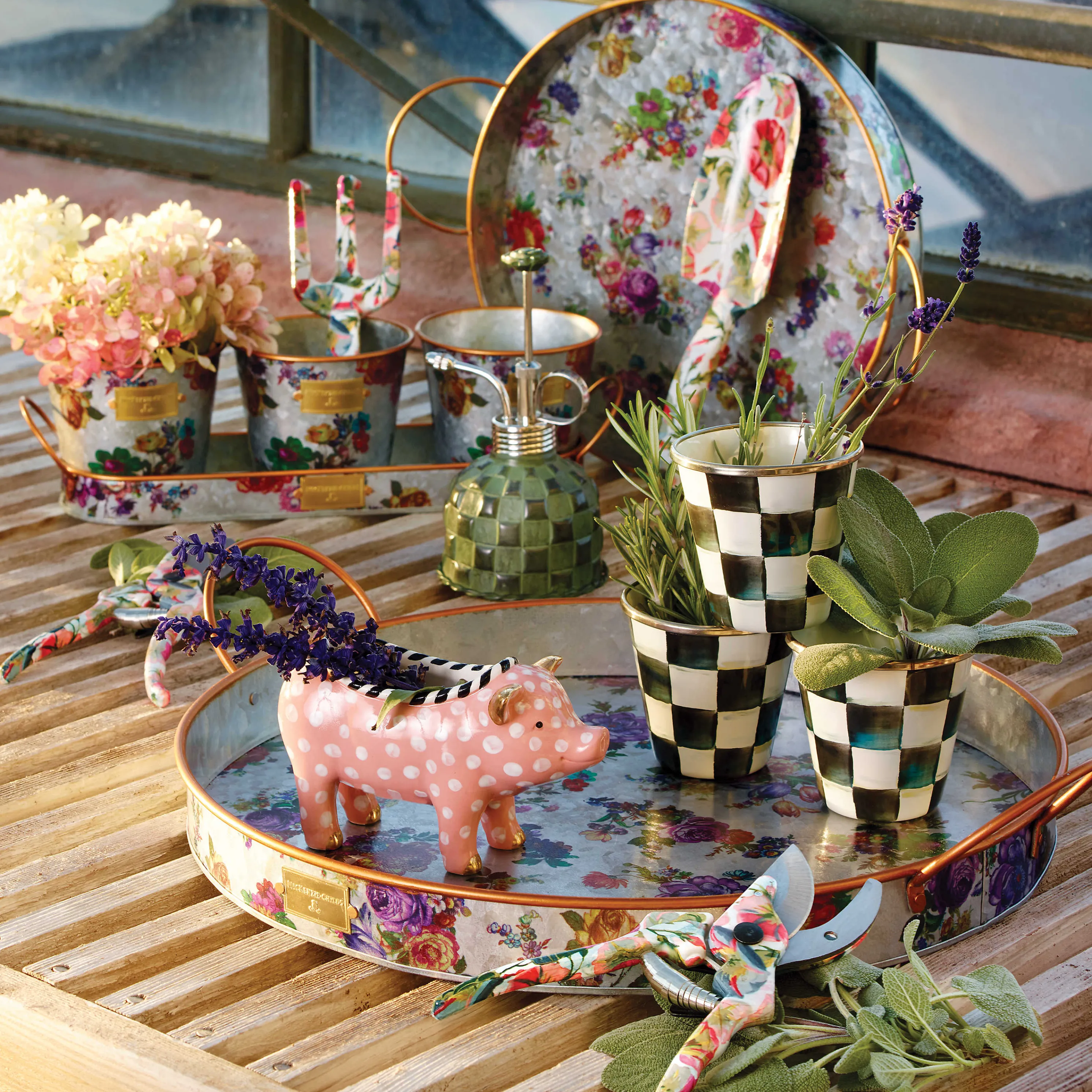 Flower Market Galvanized Serving Trays - Set Of 2