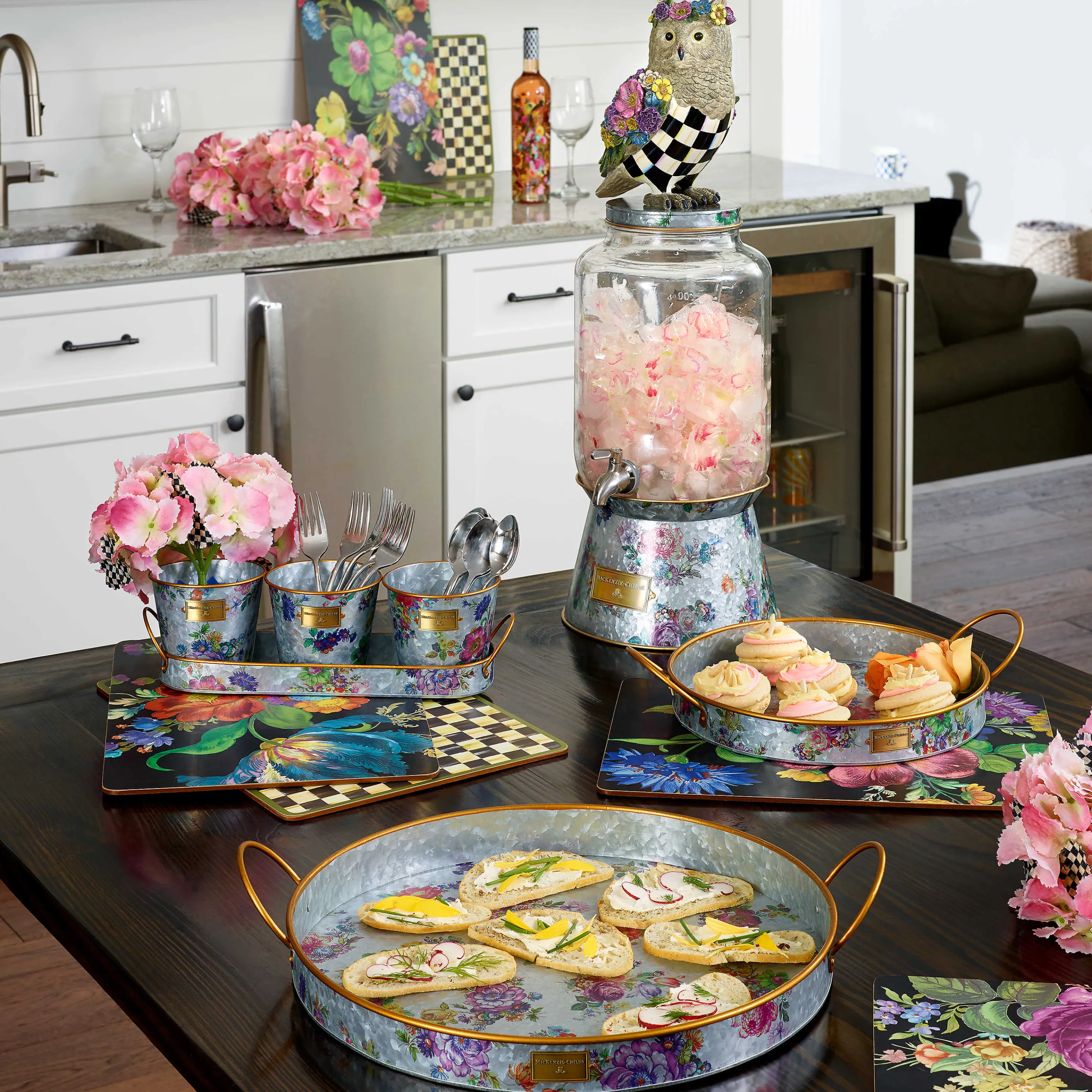 Flower Market Galvanized Serving Trays - Set Of 2