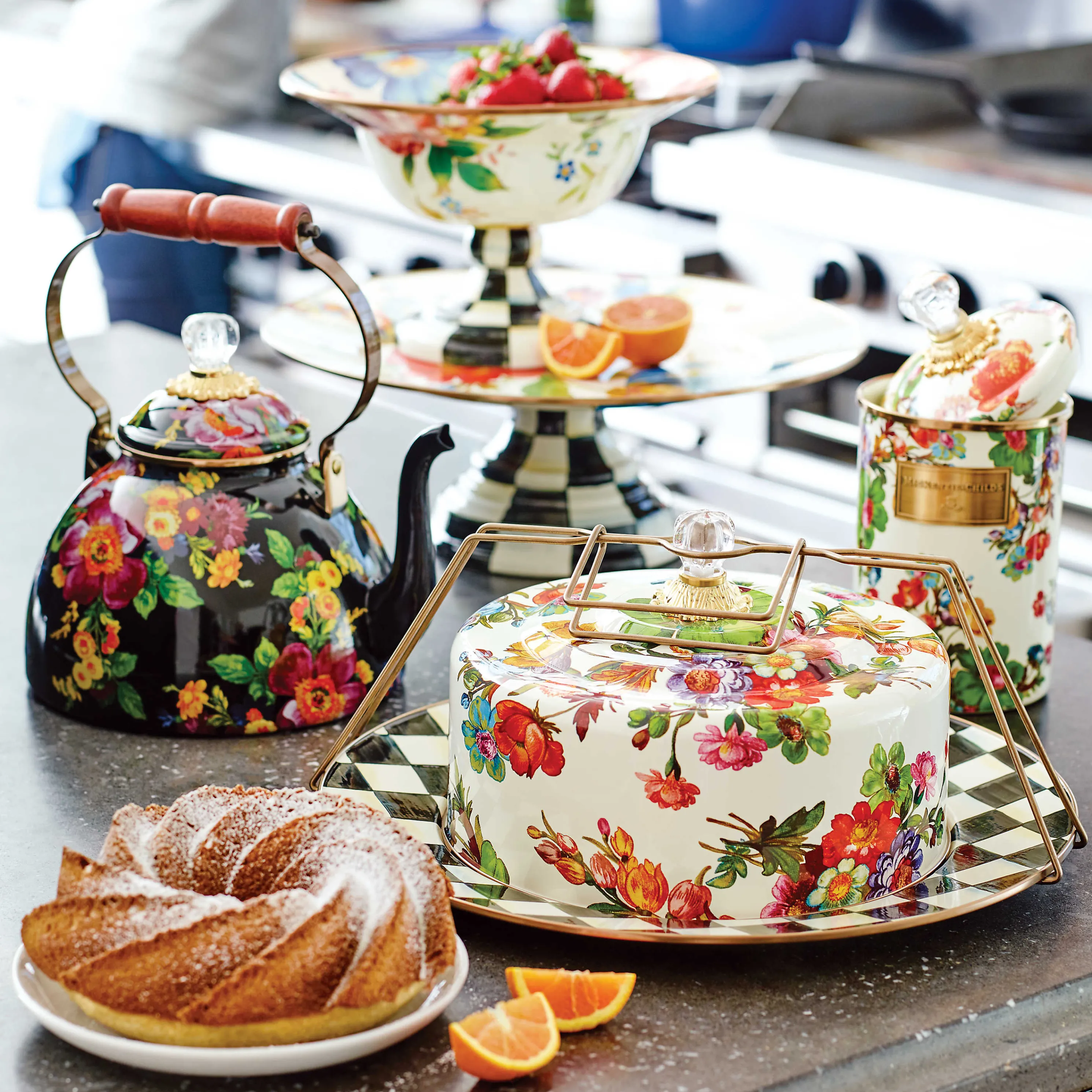 Flower Market Pedestal Platter - White