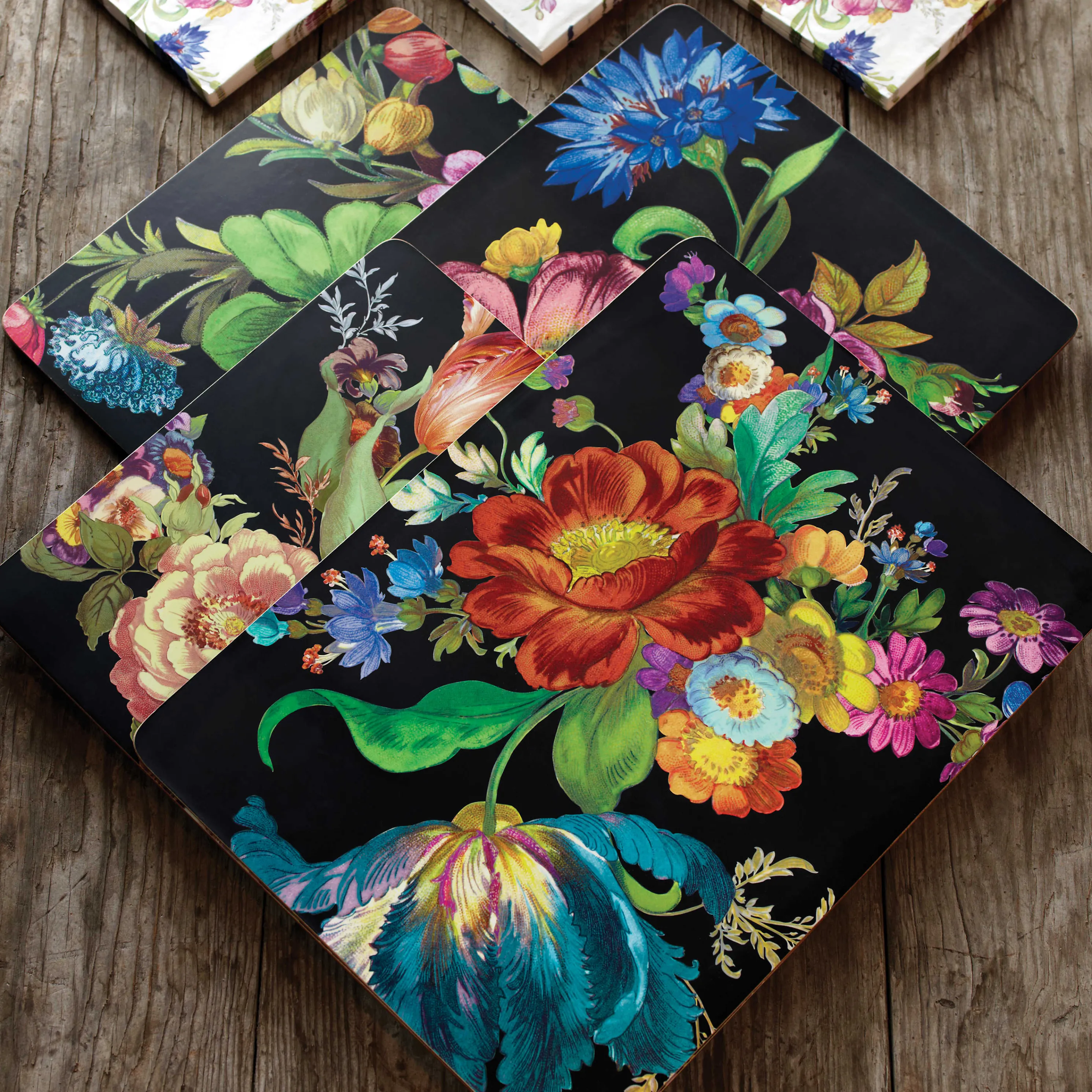 Flower Market Placemats - Black - Set Of 4