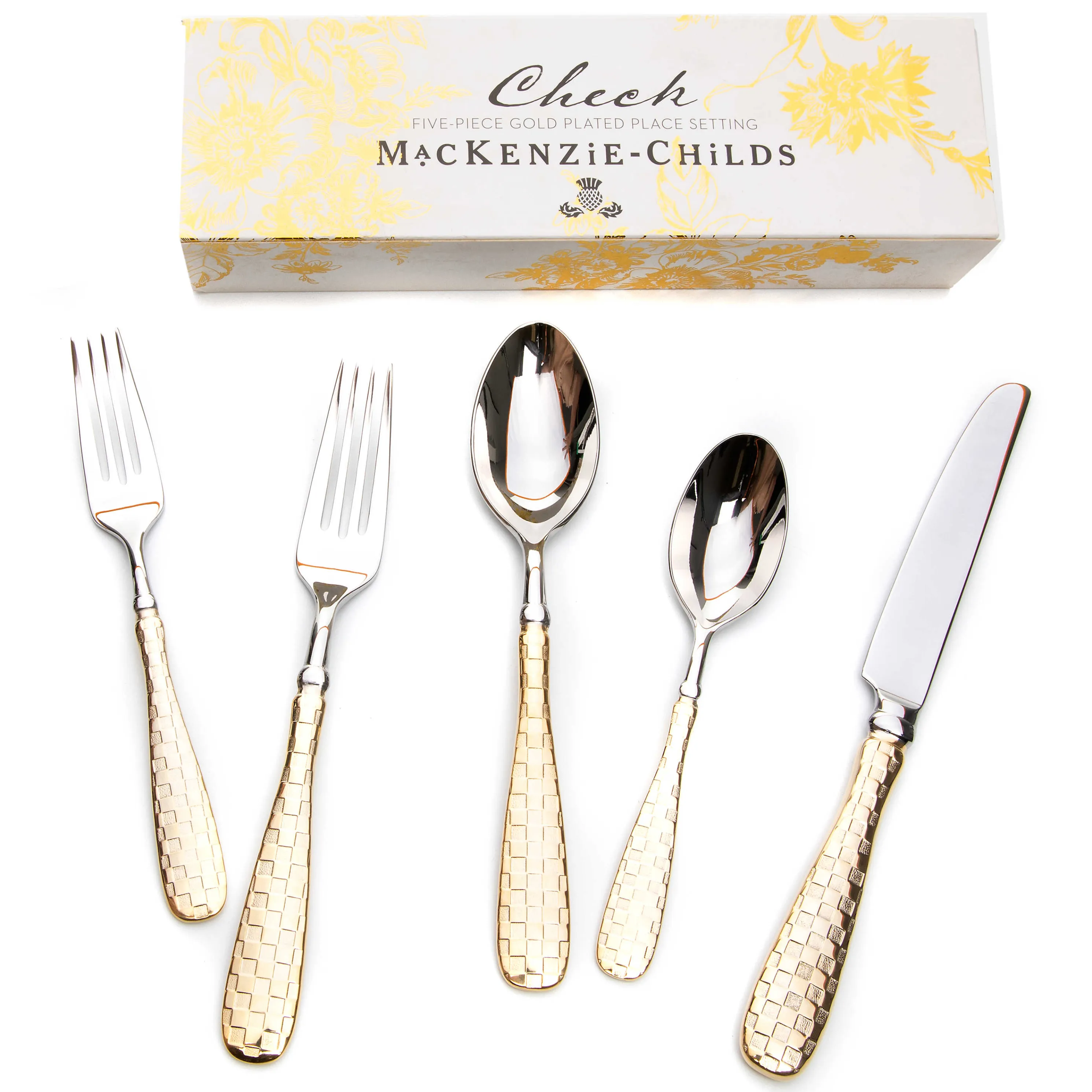 Gold Check Flatware - 5-Piece Place Setting