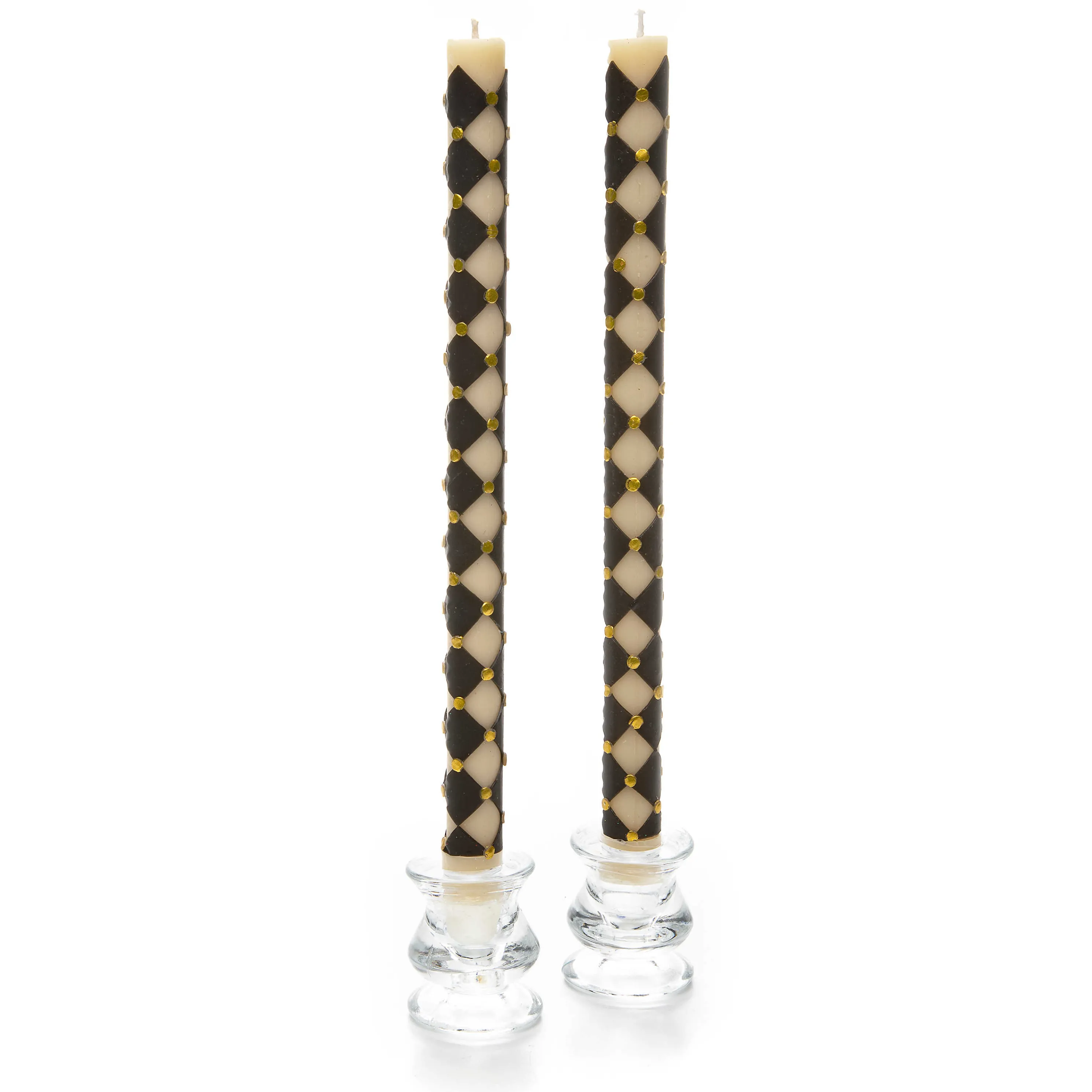 Harlequin Dot Dinner Candles - Black - Set Of 2