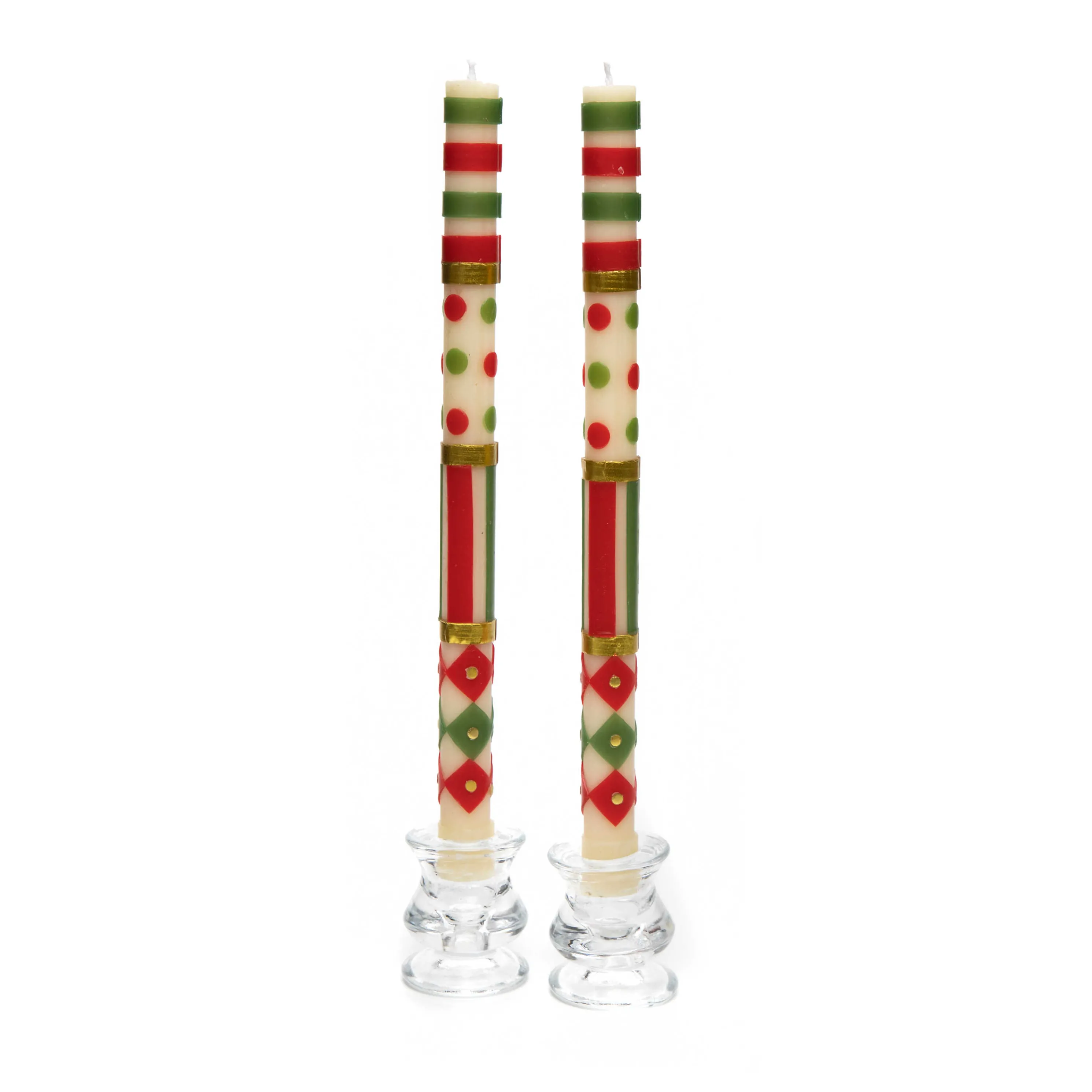 Jester Dinner Candles - Red, Green, & Gold - Set Of 2